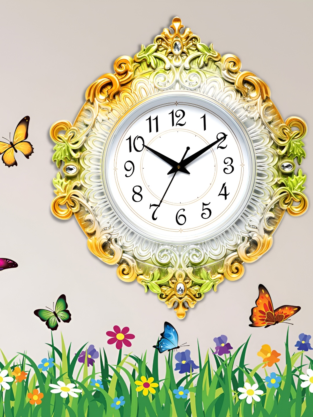

Attractionz Green & Yellow Textured Contemporary Analogue Wall Clock
