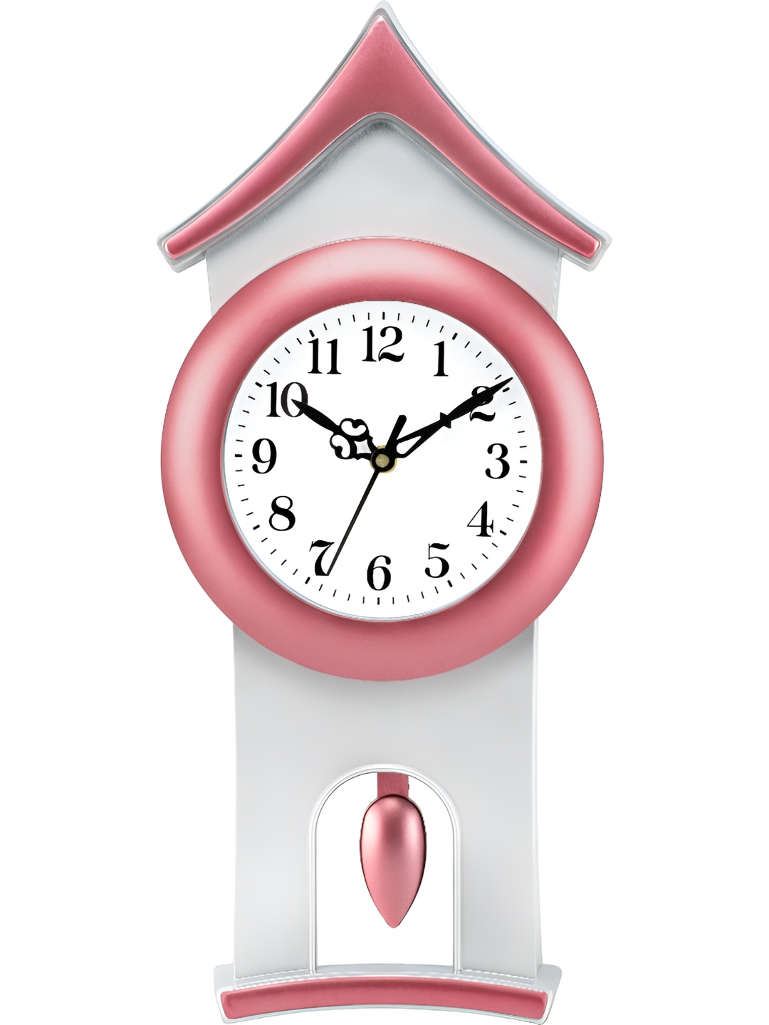 

Attractionz Pink White Round Contemporary Analog Pendulum Wall Clock