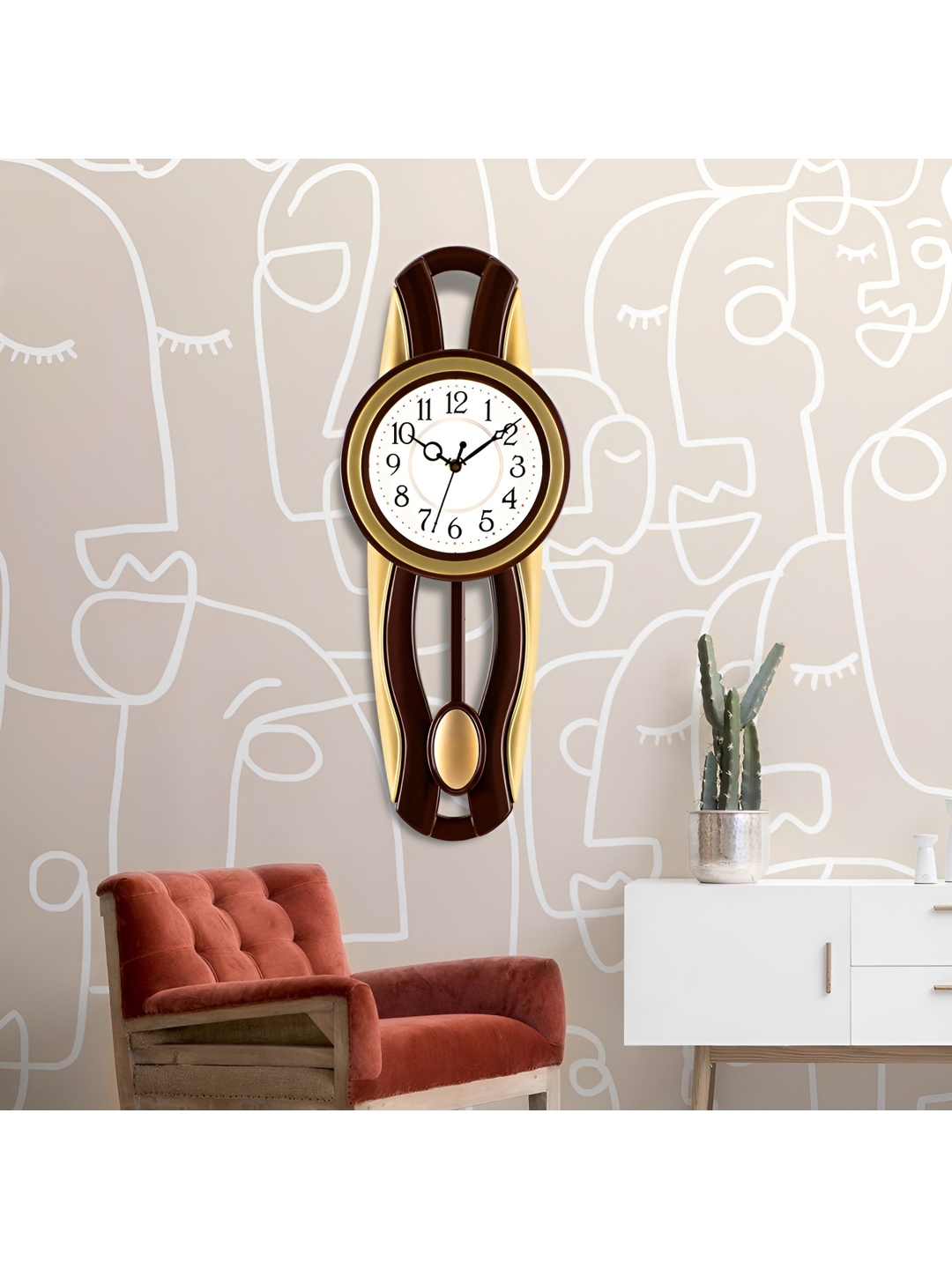

Attractionz Gold-Toned Round Contemporary Pendulum Wall Clock