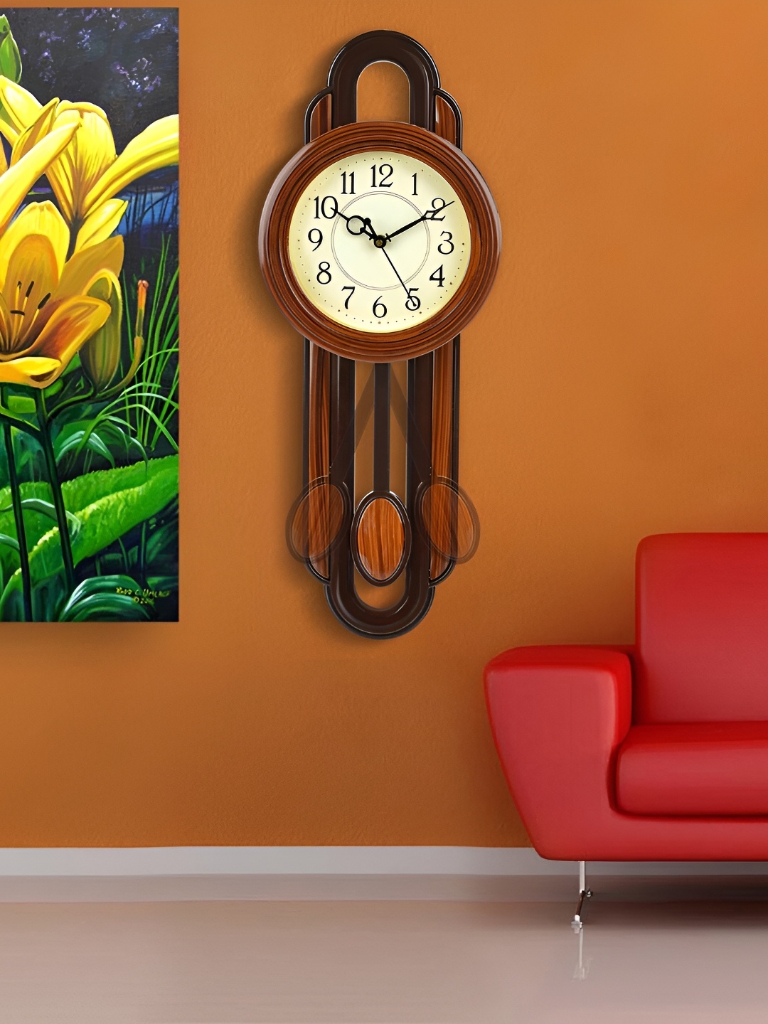 

Attractionz Brown Round Pendulum Analogue Wall Clock