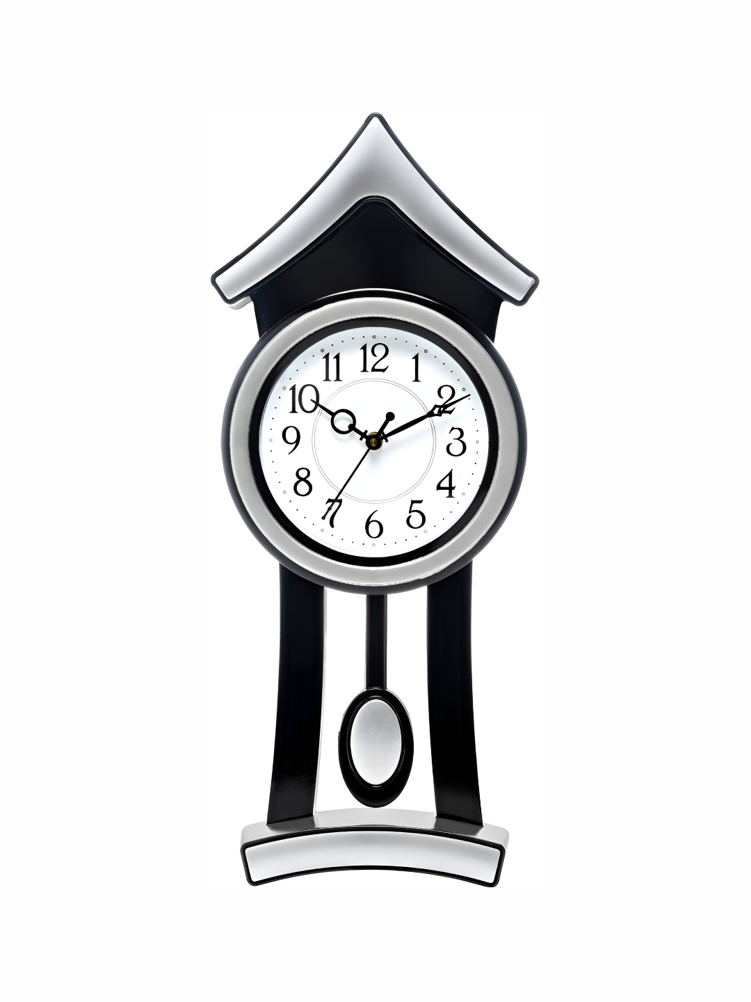 

Attractionz Silver-Toned & Black Round Pendulum Analogue Wall Clock