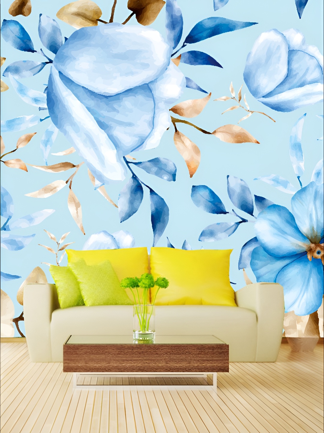 

KSHIRSA Blue & Brown Floral Printed Self-Adhesive Laminated Wallpaper Sticker