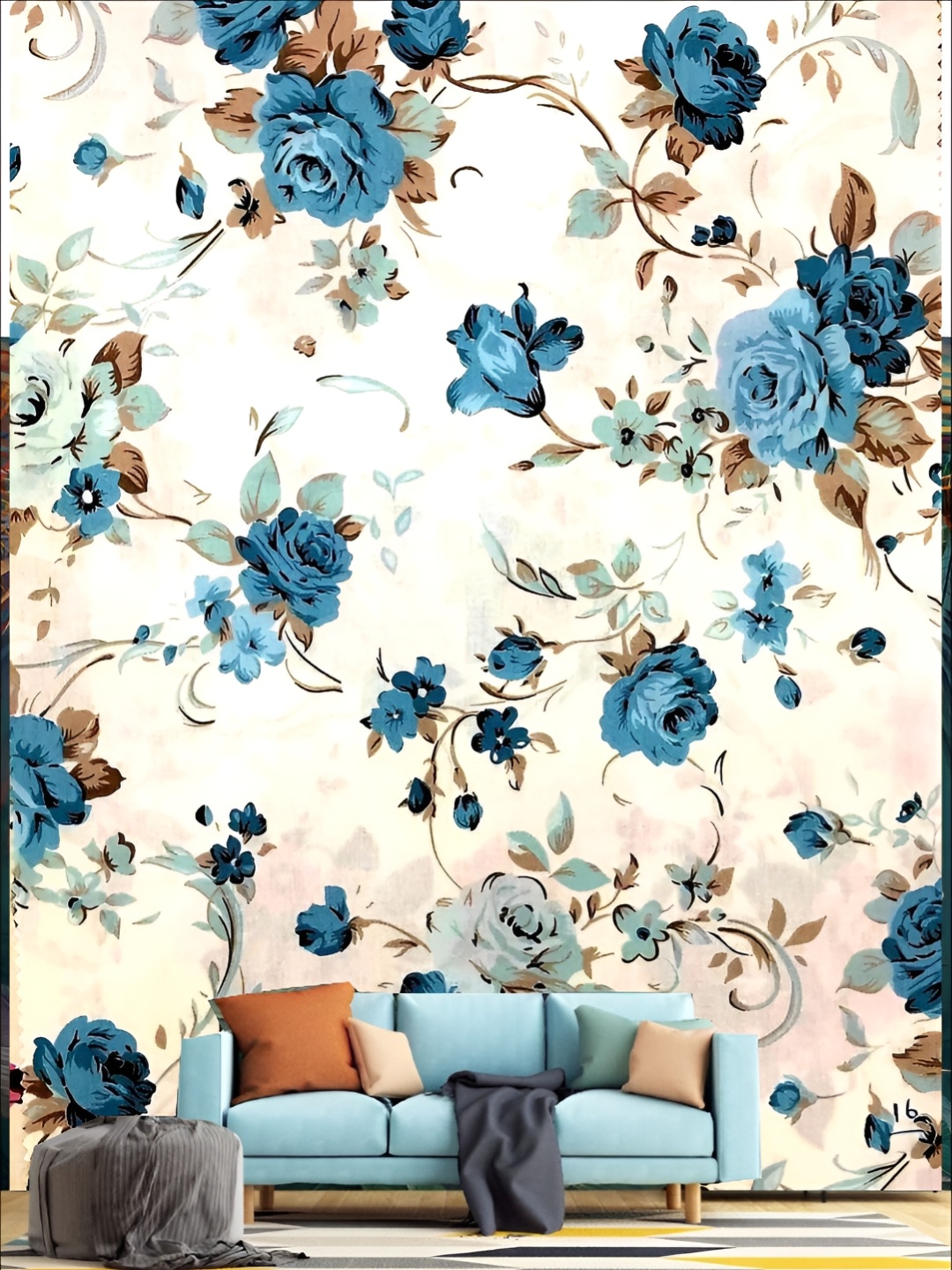 

KSHIRSA Off White & Blue Floral Printed Self-Adhesive Laminated Wallpaper Sticker