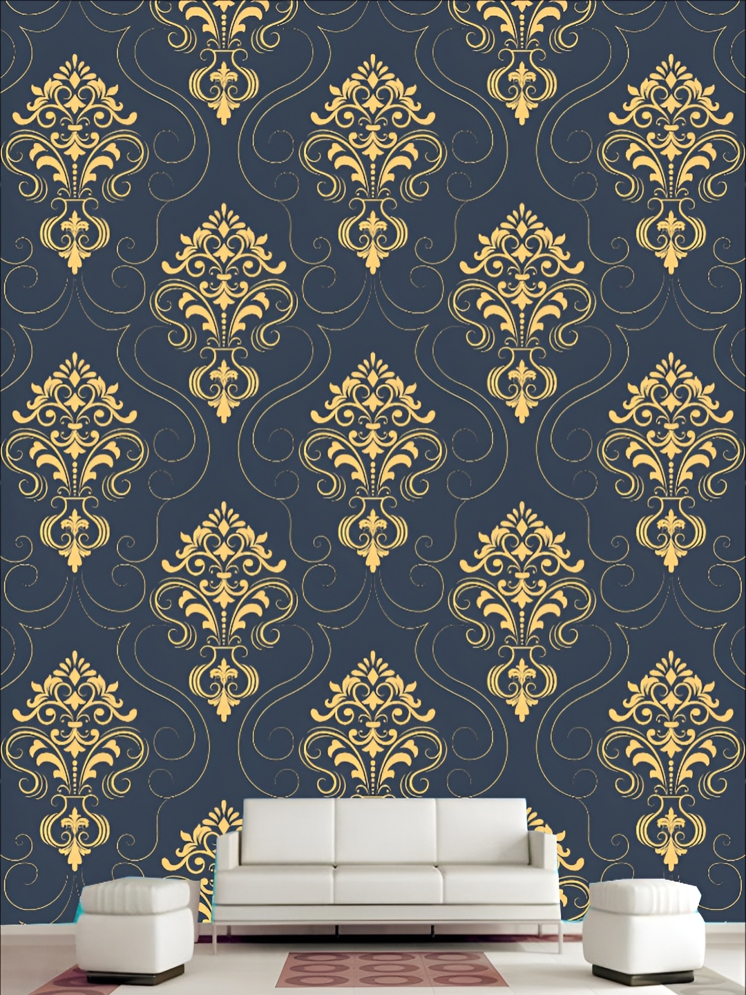 

KSHIRSA Navy Blue & Beige Ethnic Printed Self-Adhesive Laminated Wallpaper Sticker