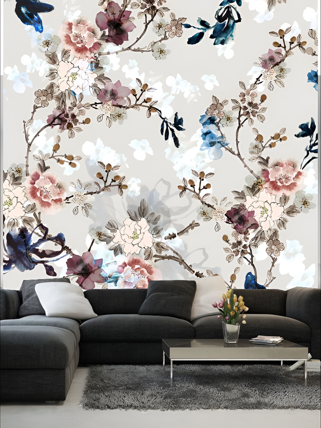 

KSHIRSA Grey & Brown Floral Printed Self-Adhesive Laminated Wallpaper Sticker