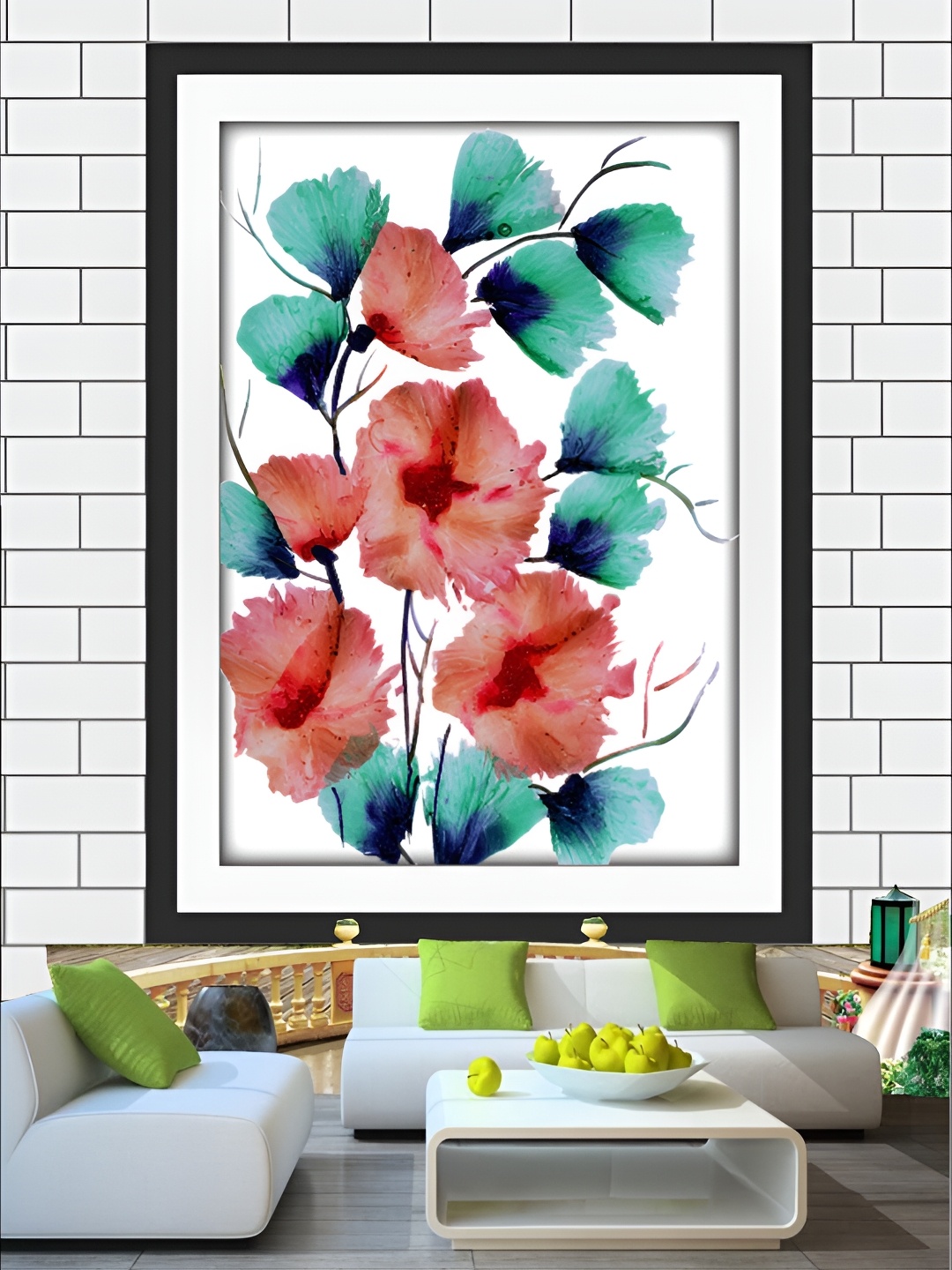 

KSHIRSA Blue and Red Floral Printed Self Adhesive Wall Sticker