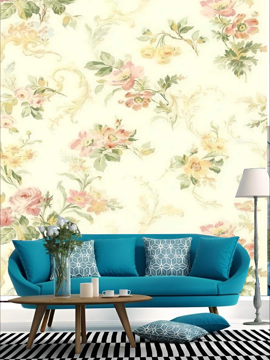 

KSHIRSA Beige & Green Floral Printed Self-Adhesive Laminated Wallpaper Sticker