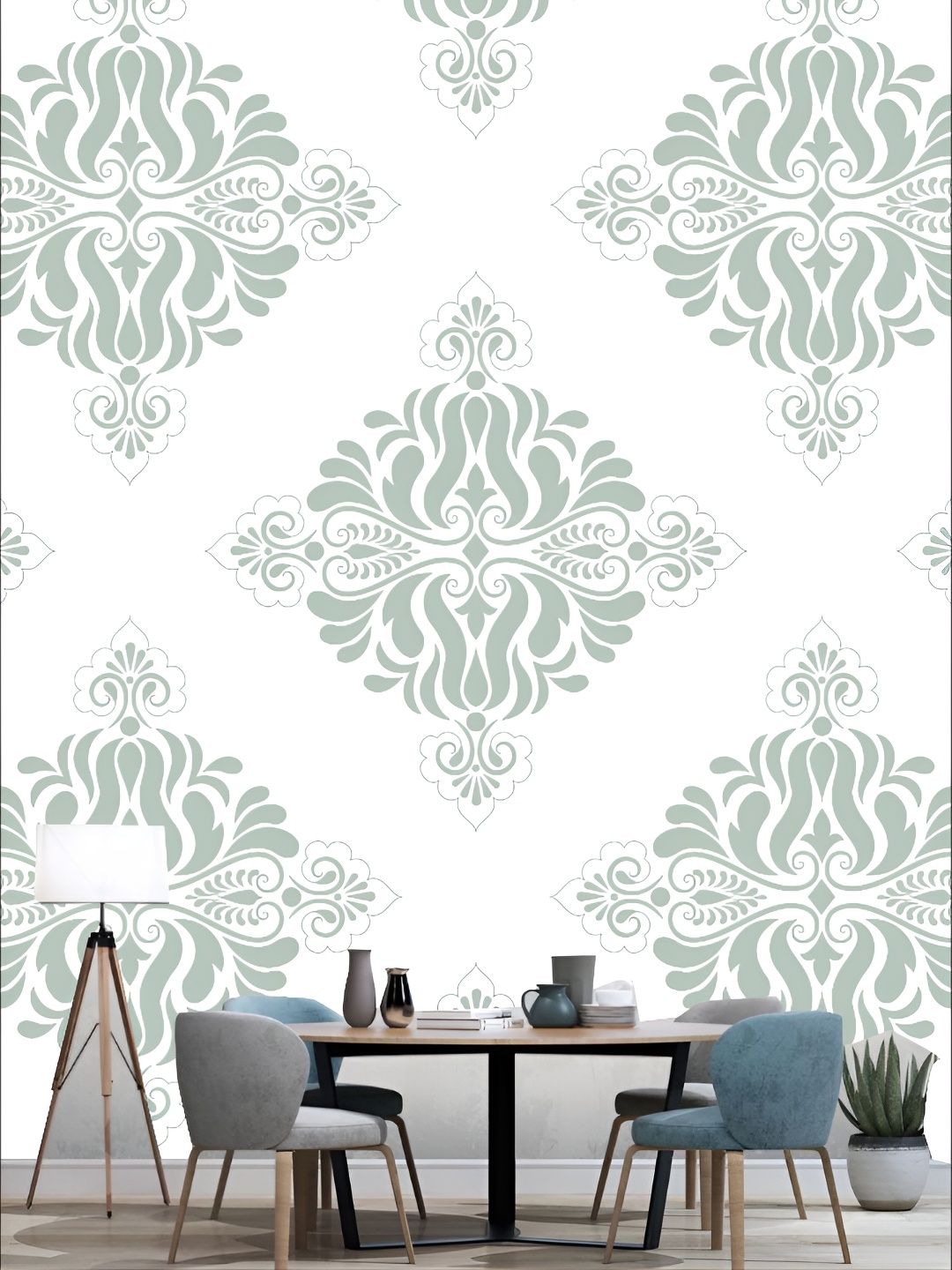 

KSHIRSA White & Grey Ethnic Motifs Printed Self-Adhesive Laminated Wallpaper Sticker