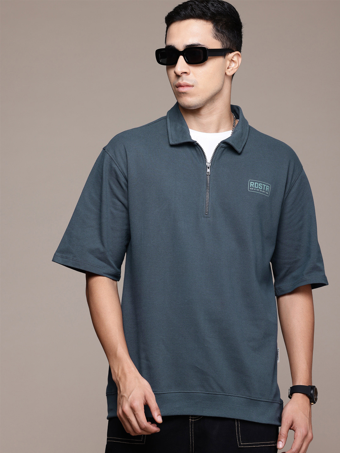 

The Roadster Lifestyle Co. Drop-Shoulder Sleeves Pure Cotton T-shirt, Grey