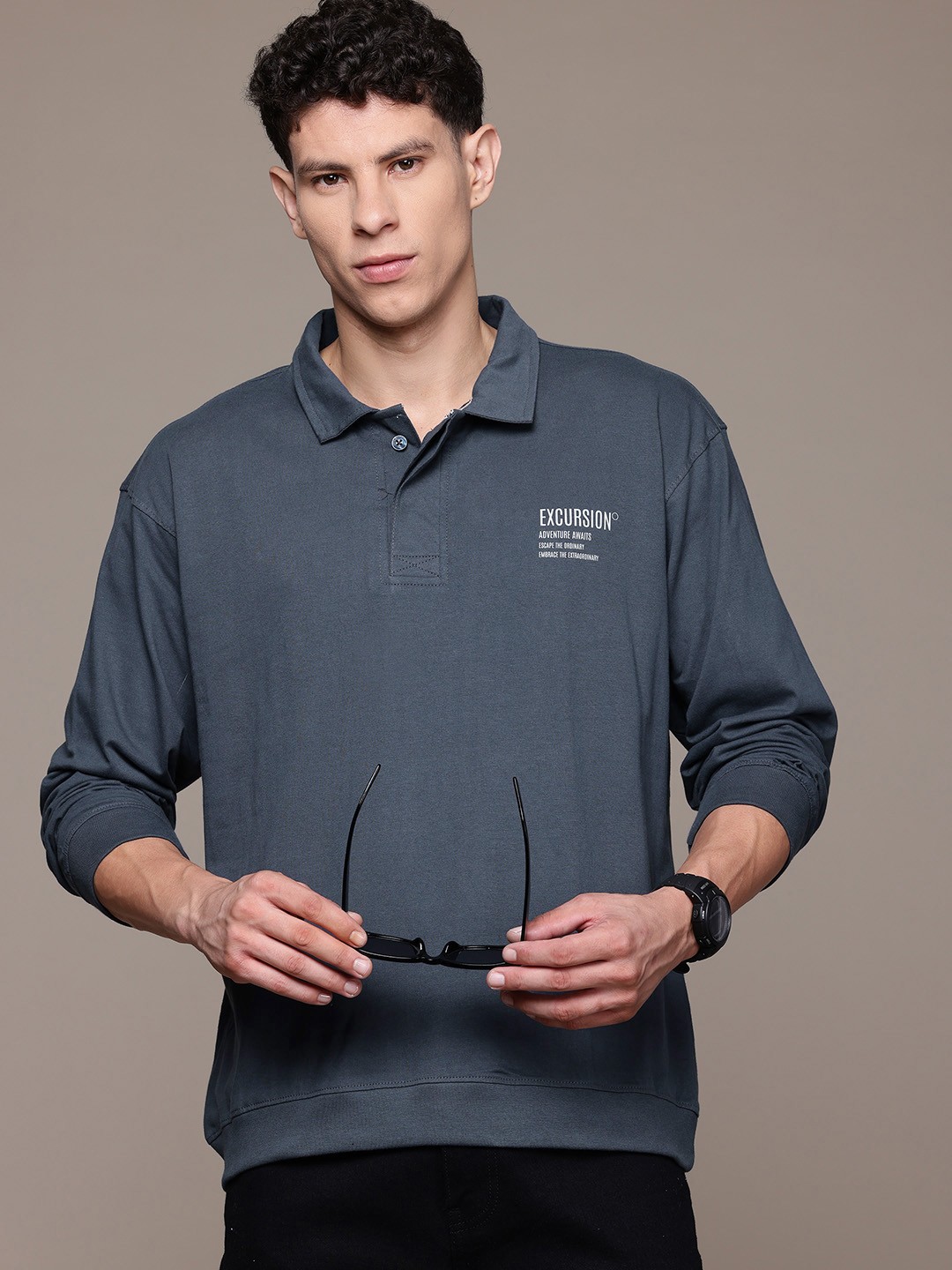 

The Roadster Lifestyle Co. Men Polo Collar Pure Cotton T-shirt, Grey
