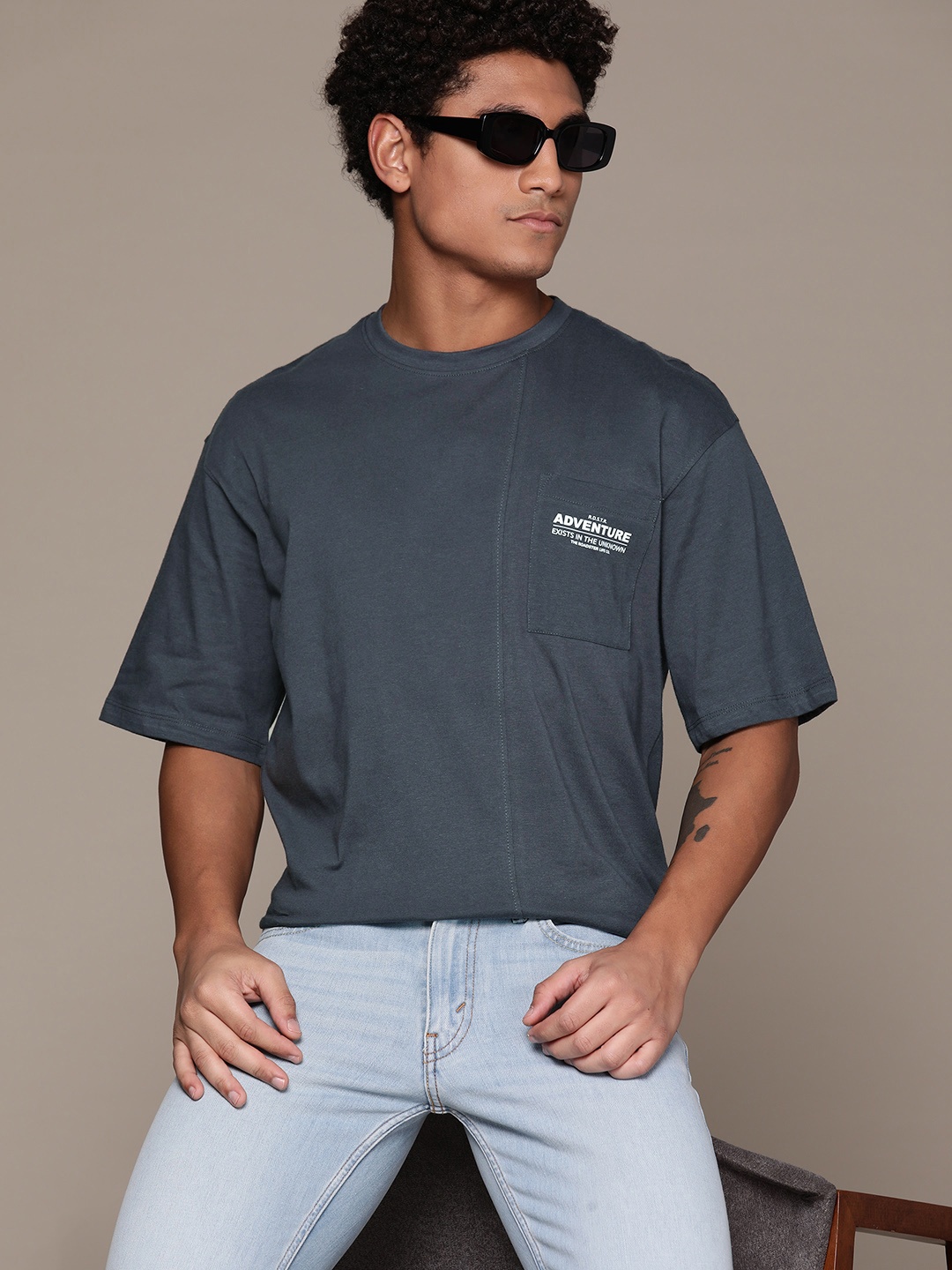 

The Roadster Lifestyle Co. Pure Cotton Relaxed Fit T-shirt, Navy blue