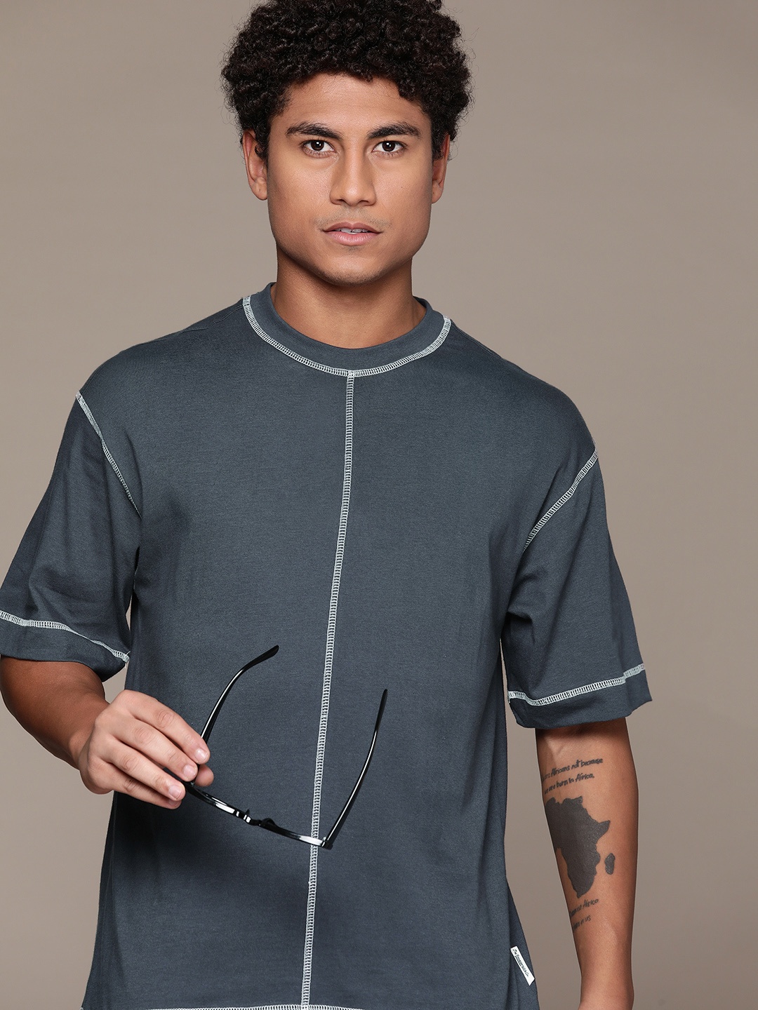 

The Roadster Lifestyle Co. Contrast Stitch Pure Cotton Relaxed Fit T-shirt, Teal