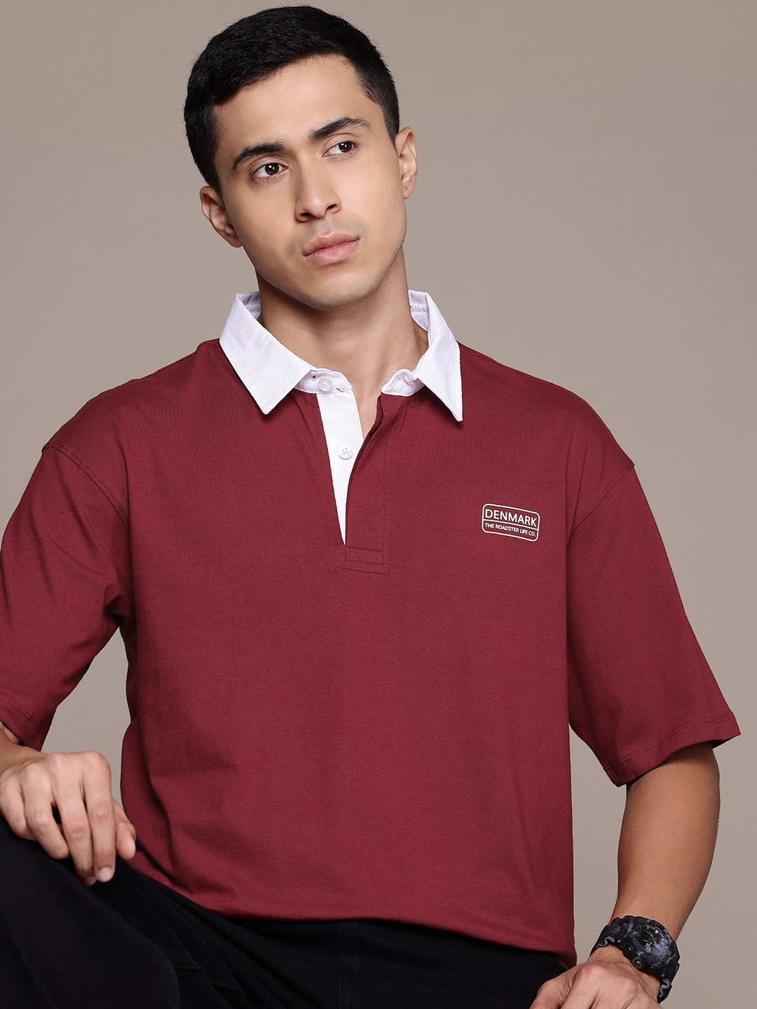 

The Roadster Lifestyle Co. Men Polo Collar Pure Cotton T-shirt, Maroon