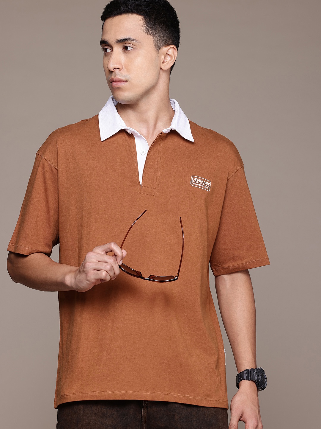 

The Roadster Lifestyle Co. Men Polo Collar Pure Cotton T-shirt, Rust
