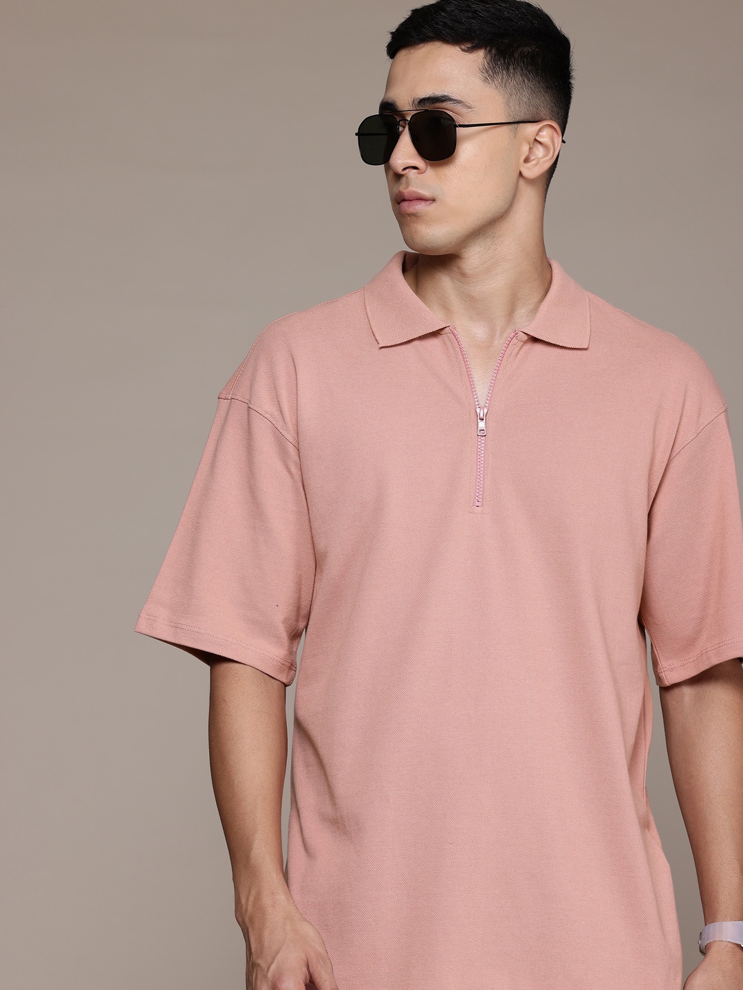

The Roadster Lifestyle Co. Polo Collar Relaxed Pure Cotton T-shirt, Pink