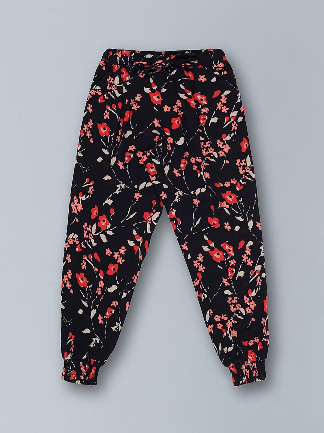 

3PIN Girls Floral Printed Relaxed Easy Wash Cotton Joggers, Black