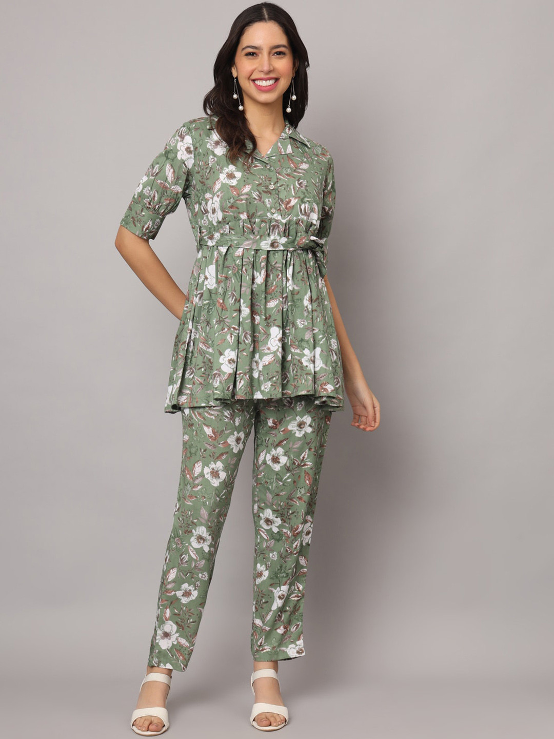 

KALINI Floral Printed Tunic With Trousers, Green