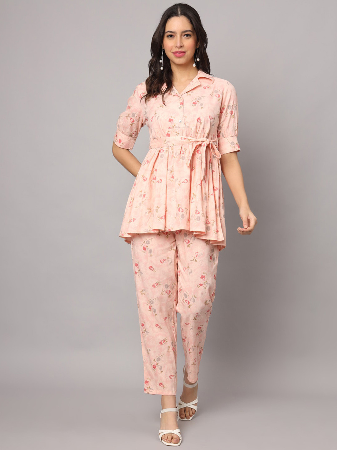 

KALINI Floral Printed Tunic With Trousers, Peach