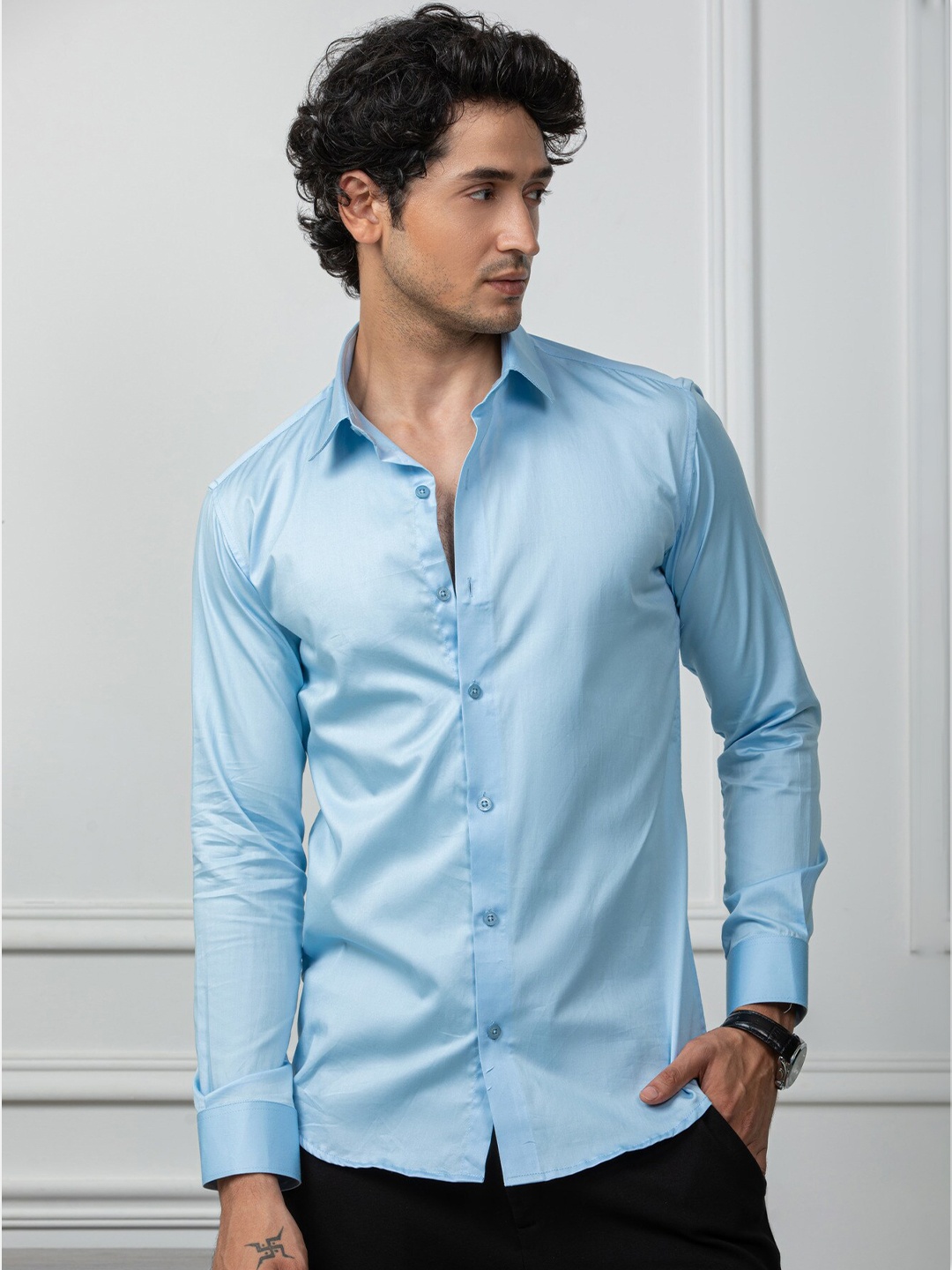 

Hermanos Regular Fit Cotton Classic Opaque Semiformal Shirt, Blue