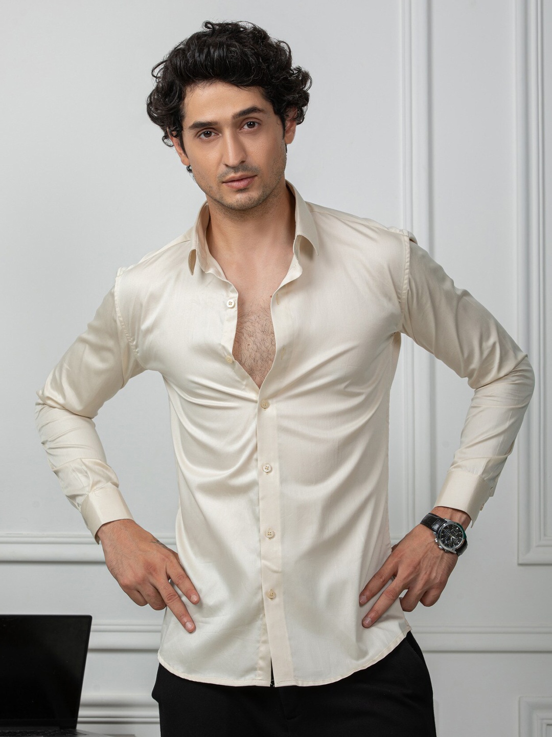 

Hermanos Regular Fit Cotton Classic Opaque Semiformal Shirt, Cream