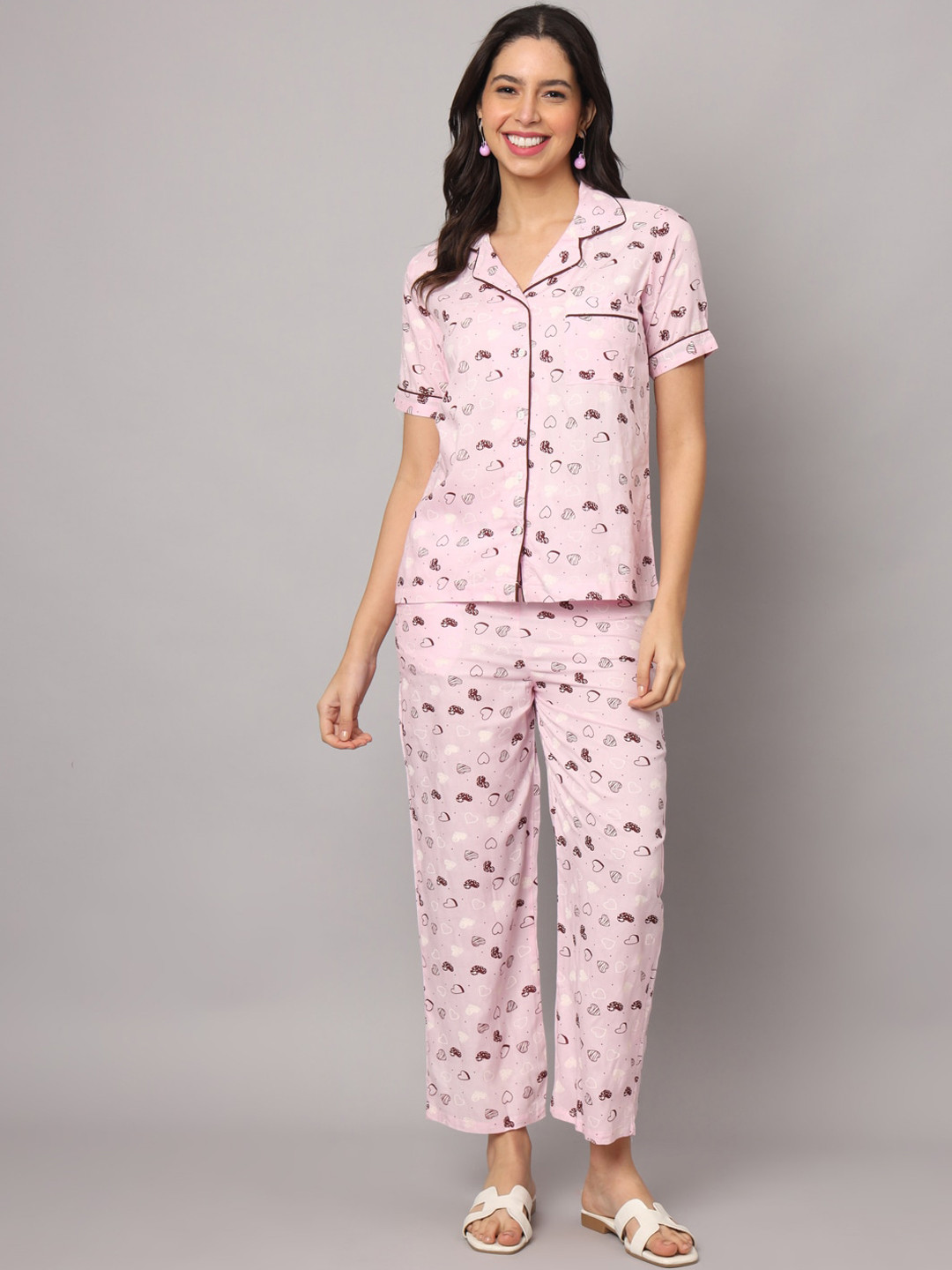 

KALINI Women Conversational Printed Night suit, Pink