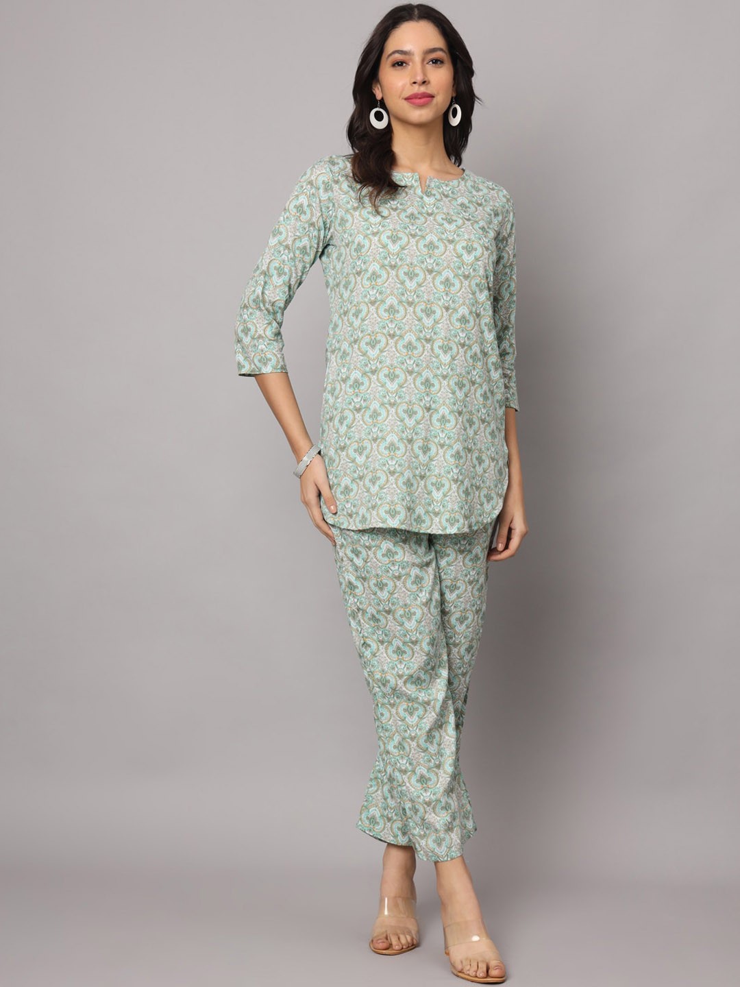 

KALINI Women Printed Tunic With Trousers, Green