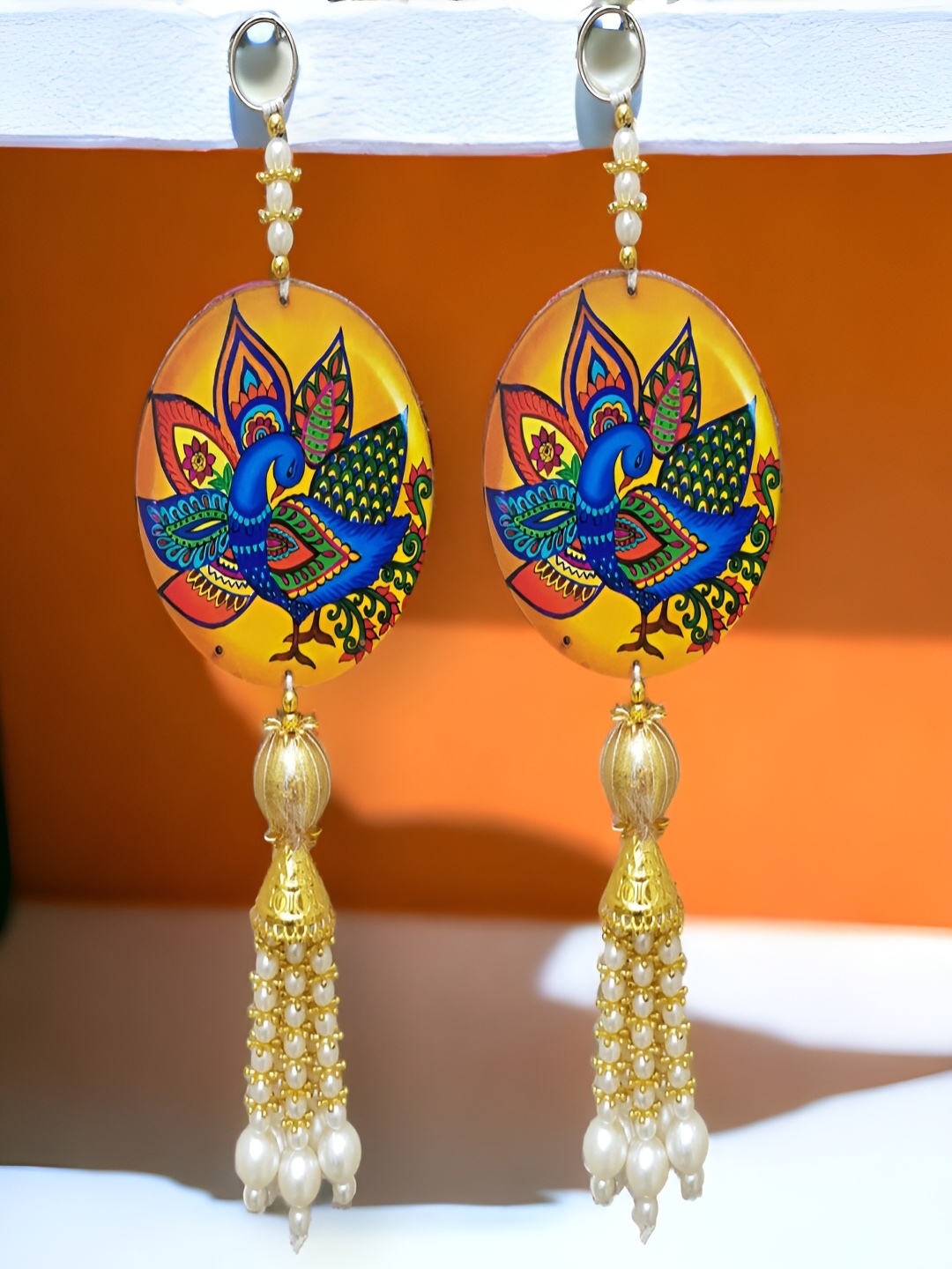 

NARYA TRADITIONAL Yellow & Blue 2 Pcs Wooden Latkan Hanging Wall Decor