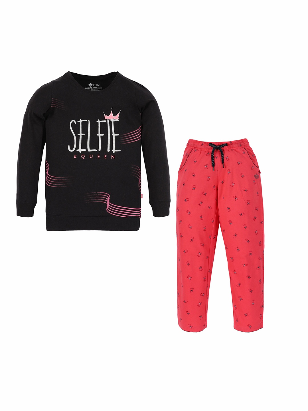 

3PIN Girls Printed T-shirt with Trousers, Black