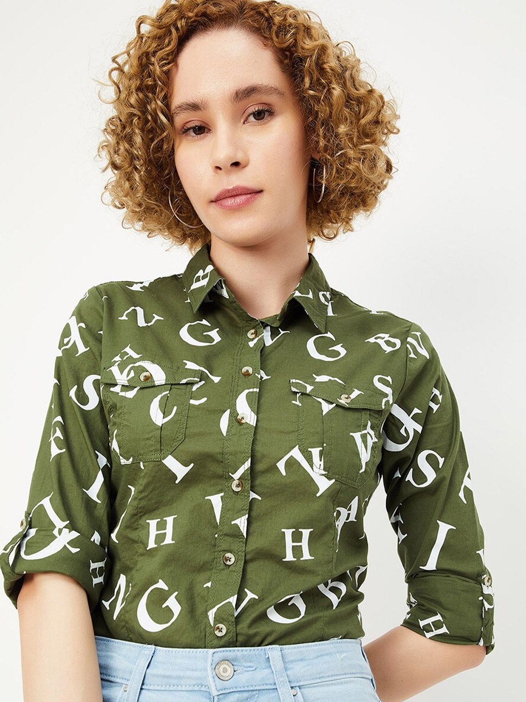 

max Regular Fit Opaque Printed Casual Shirt, Olive