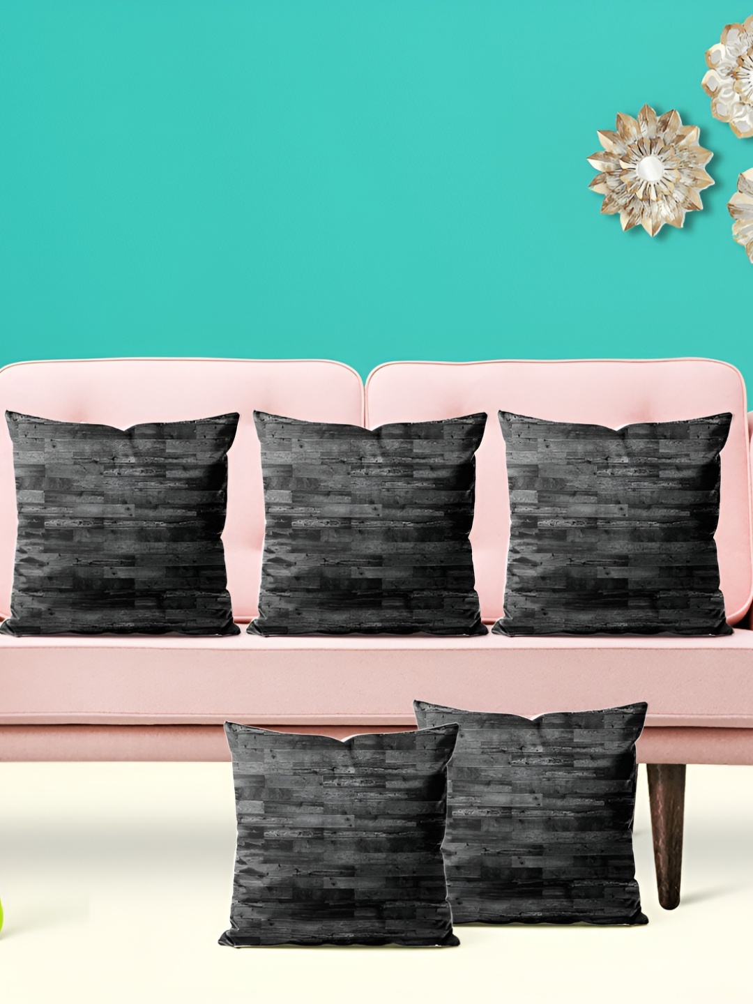 

ArtzFolio Black 5 Pieces Geometric Printed Square Cushion Covers
