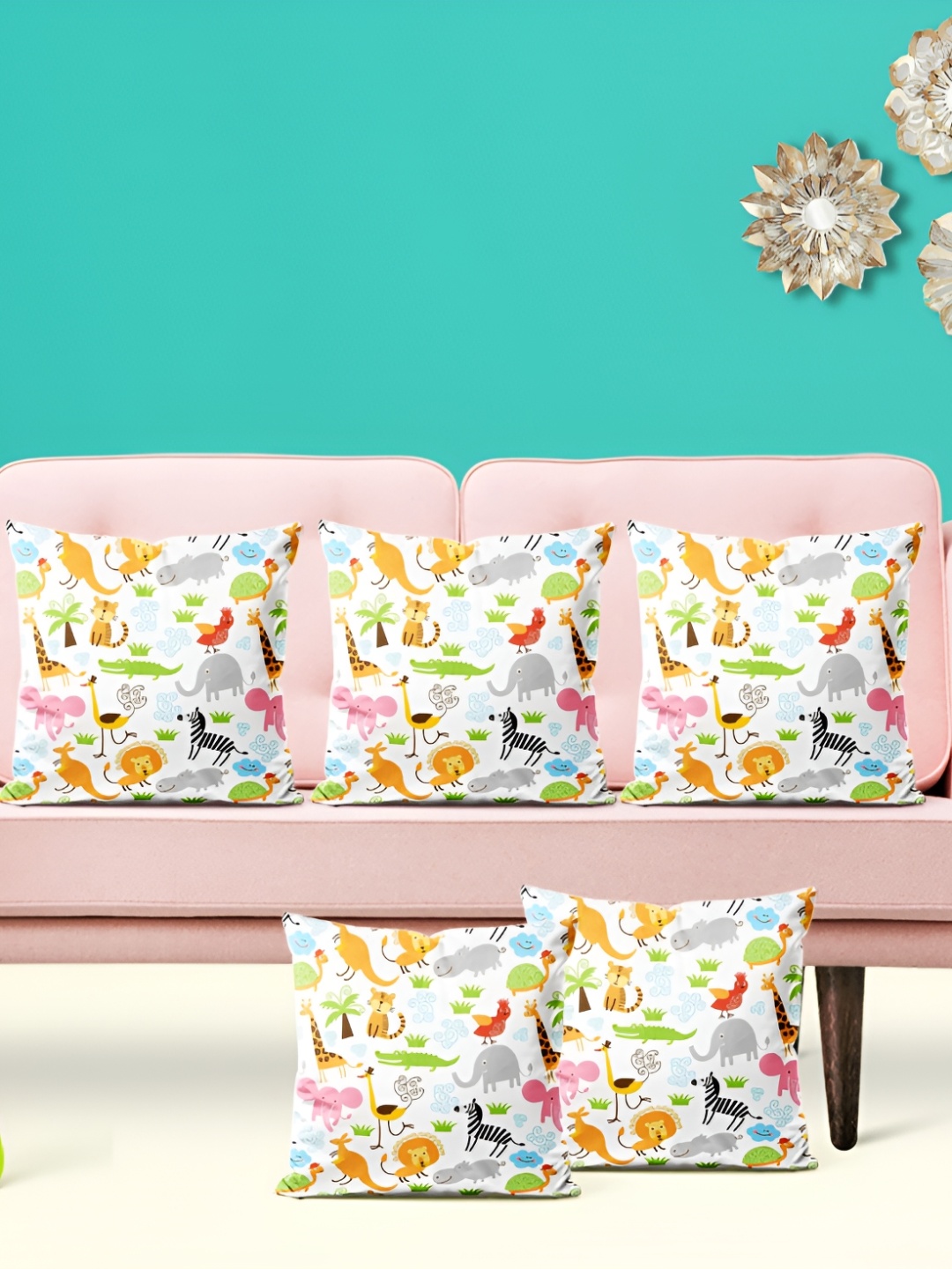

ArtzFolio White & Green 5 Pieces Printed Square Cushion Covers
