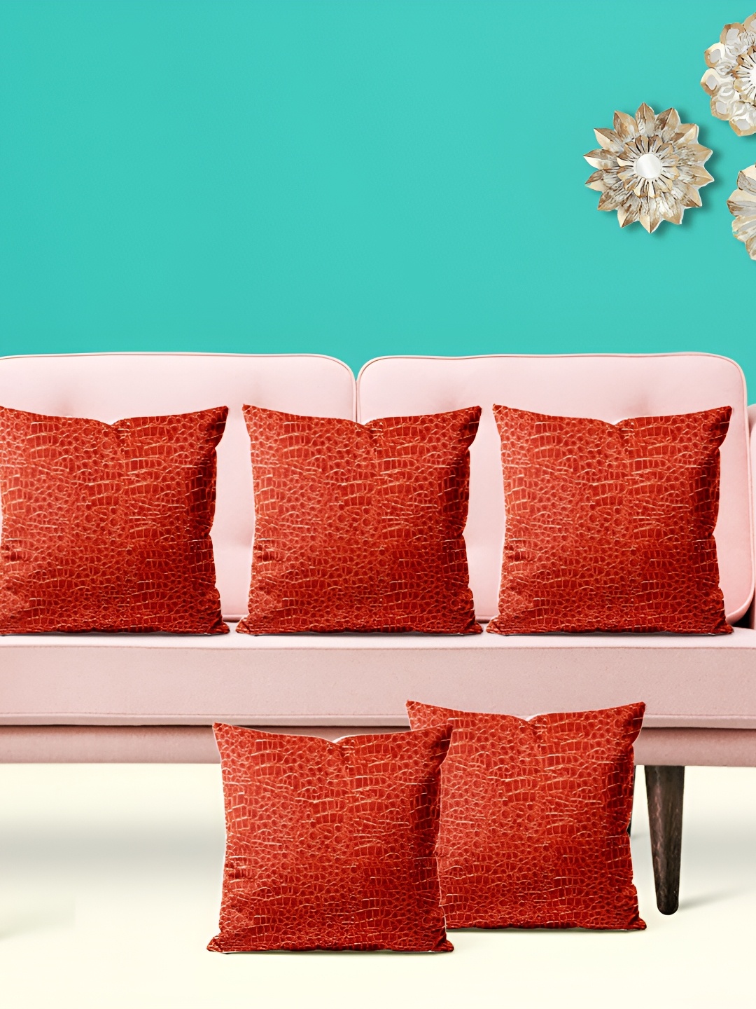 

ArtzFolio Red 5 Pieces Square Cushion Covers