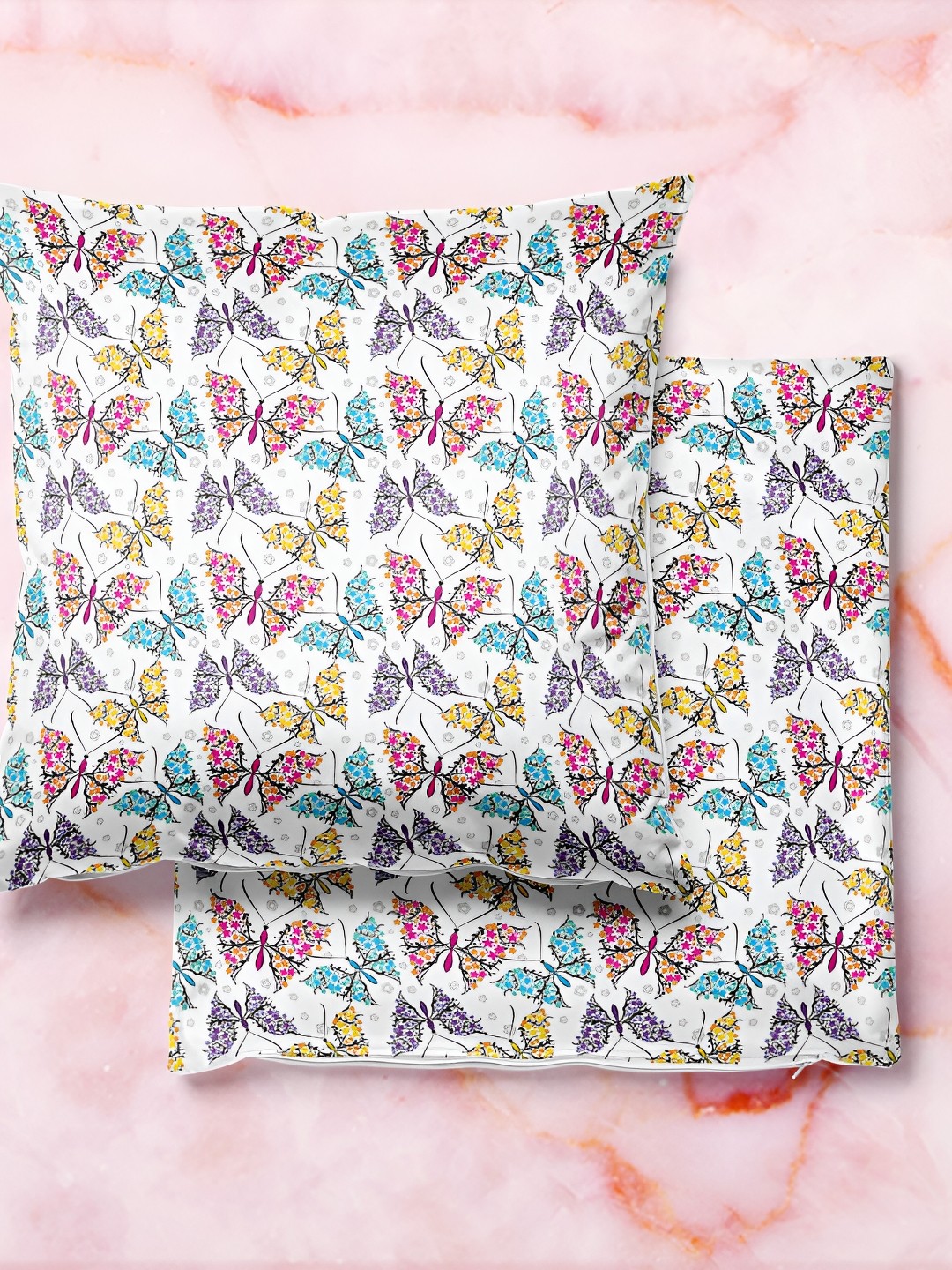 

ArtzFolio White & Pink 5 Pieces Floral Printed Velvet Square Cushion Covers