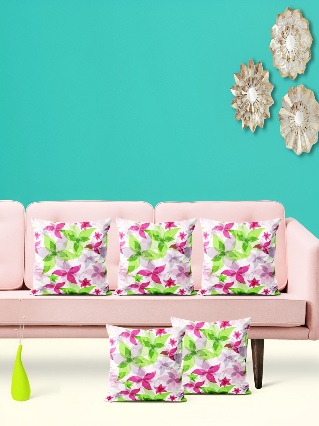 

ArtzFolio White & Green 5 Pieces Square Cushion Covers