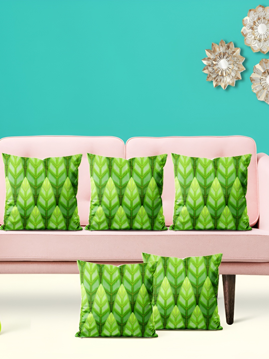 

ArtzFolio Green 5 Pieces Floral Printed Velvet Square Cushion Covers