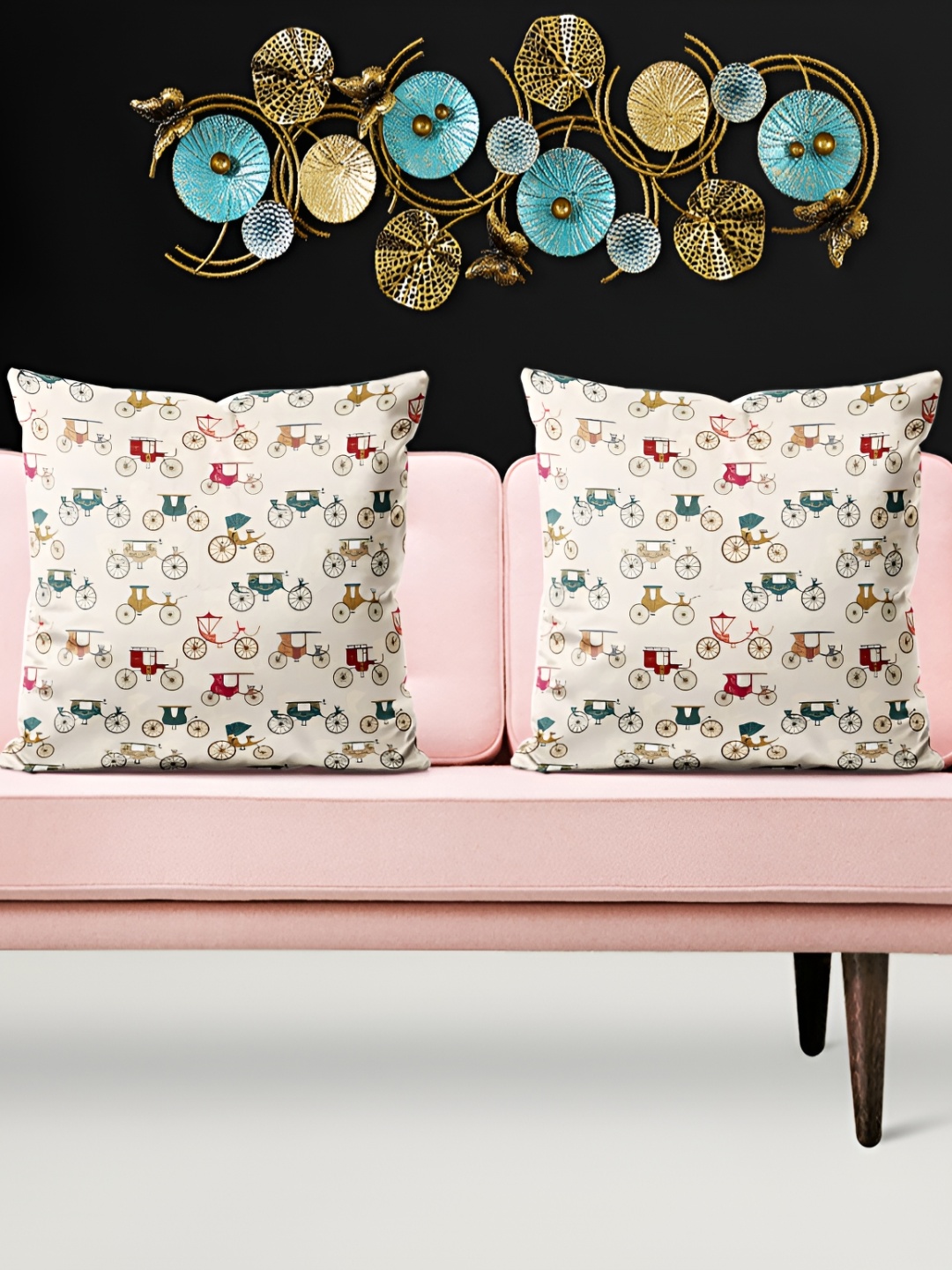 

ArtzFolio Beige & Green 5 Pieces Printed Velvet Square Cushion Covers