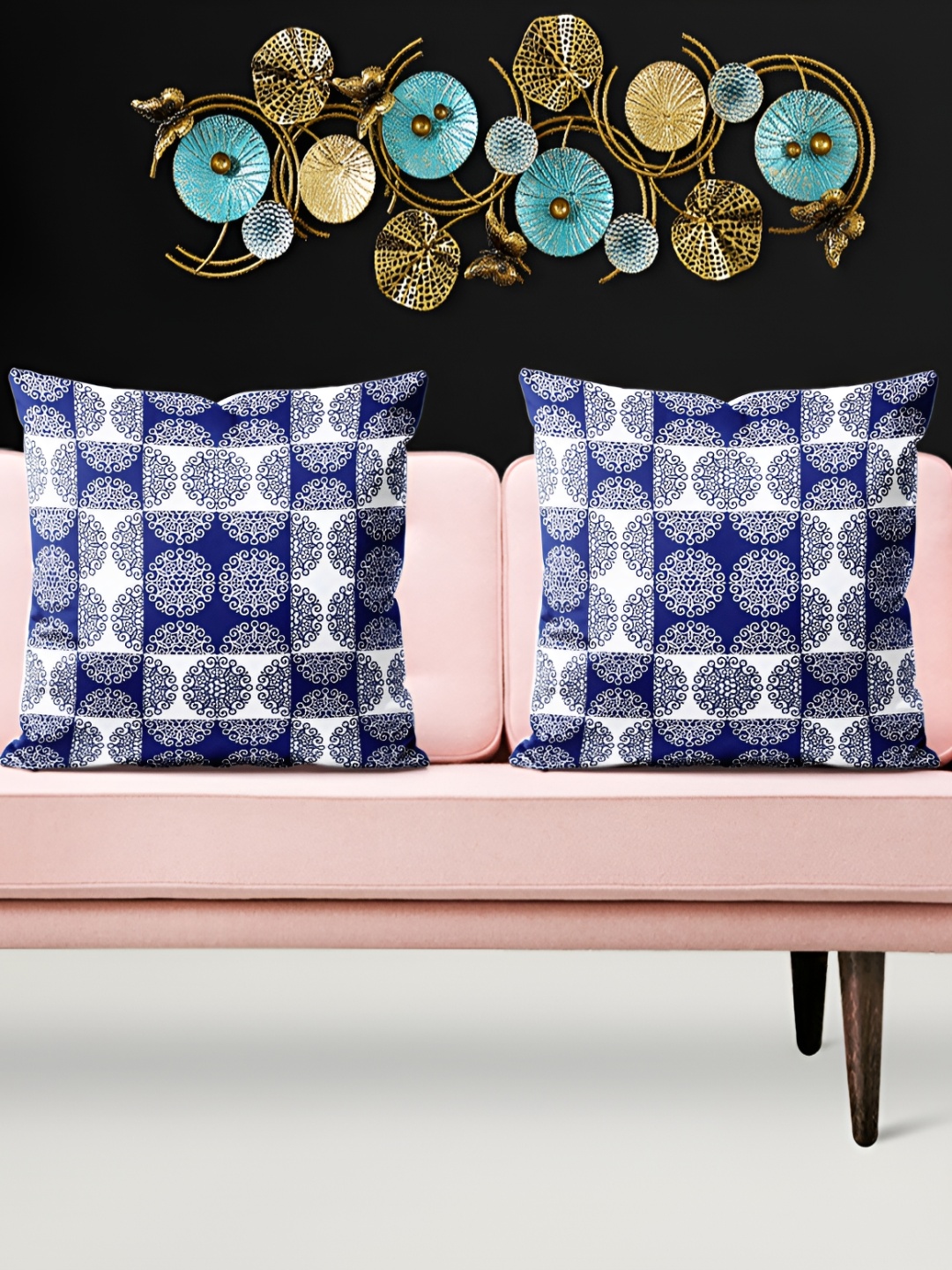 

ArtzFolio White & Blue 5 Pieces Square Cushion Covers