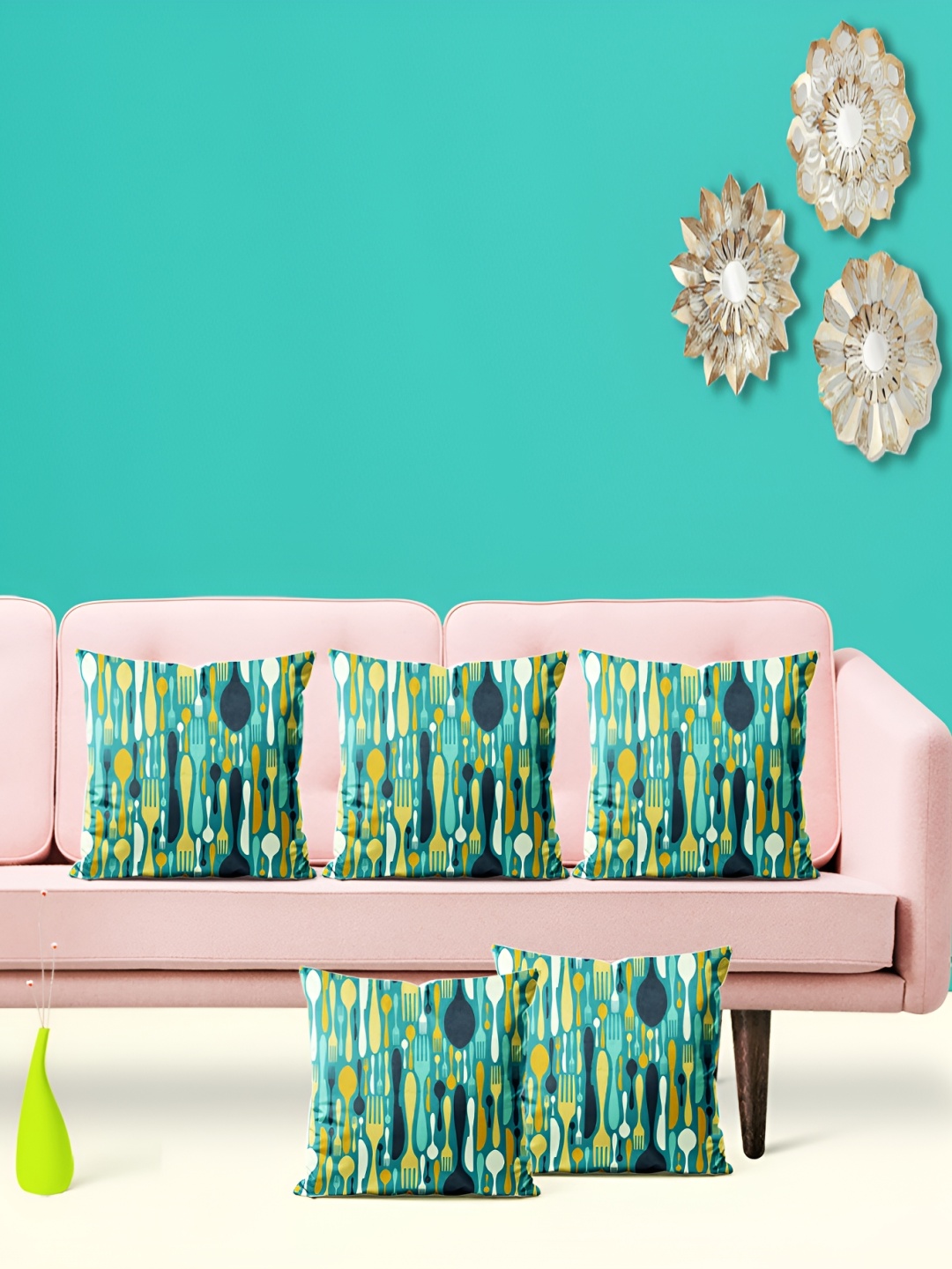 

ArtzFolio Blue 5 Pcs Square Cushion Covers