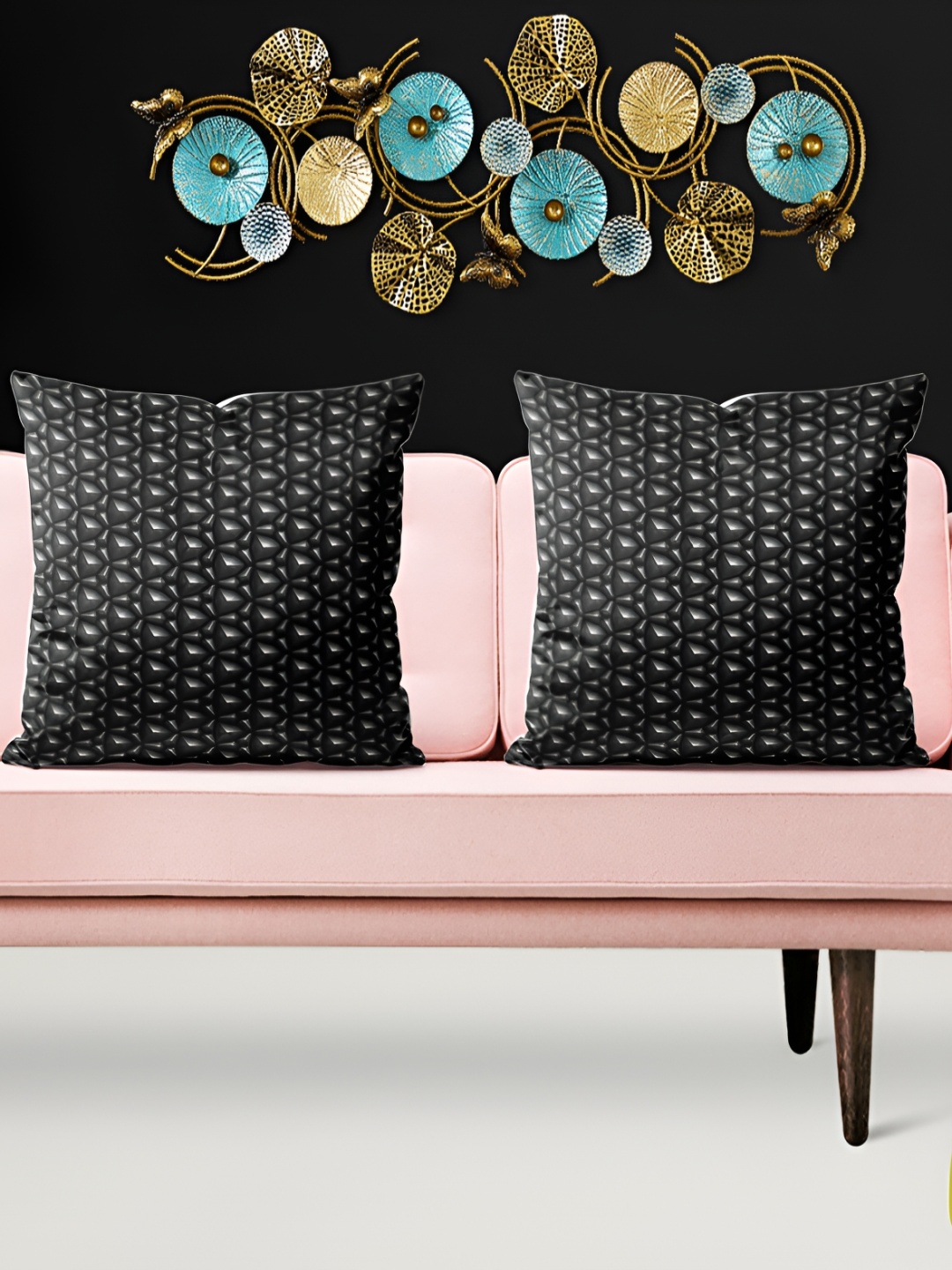

ArtzFolio Grey & Black 5 Pieces Geometric Printed Square Cushion Covers