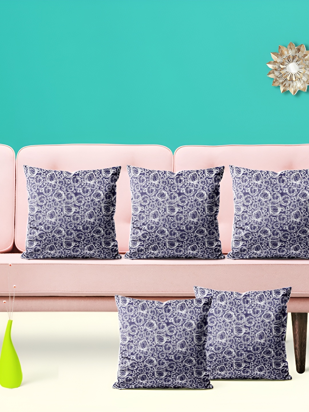 

ArtzFolio Navy Blue & White 5 Pieces Abstract Printed Square Cushion Covers