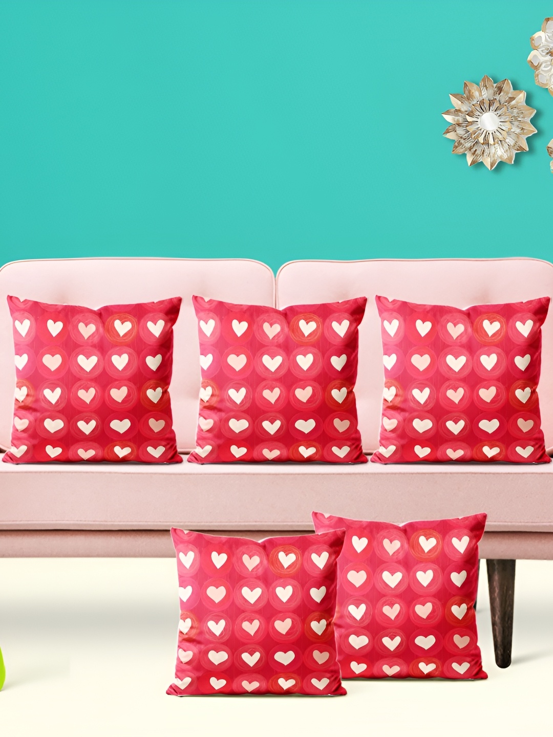 

ArtzFolio 5 Pieces Floral Printed Square Cushion Covers, Red