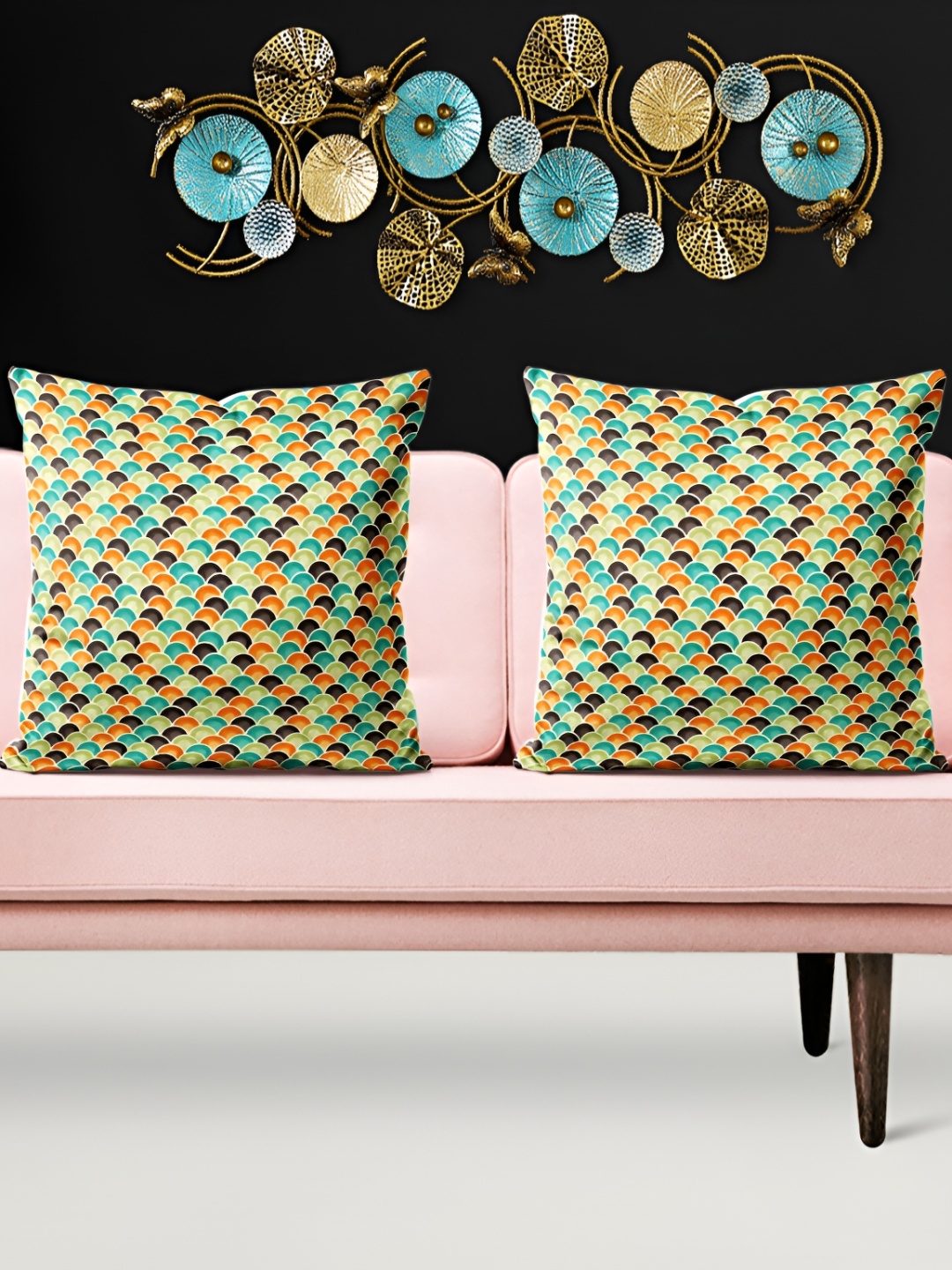 

ArtzFolio Green & Blue 5 Pieces Self Design Square Cushion Covers