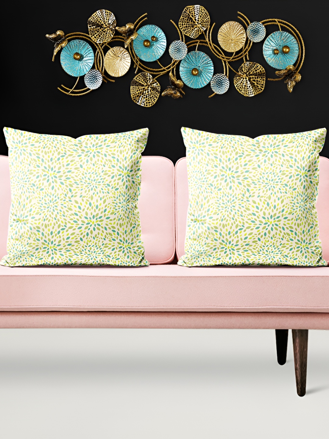 

ArtzFolio Off-White & Green 5 Pieces Square Cushion Covers
