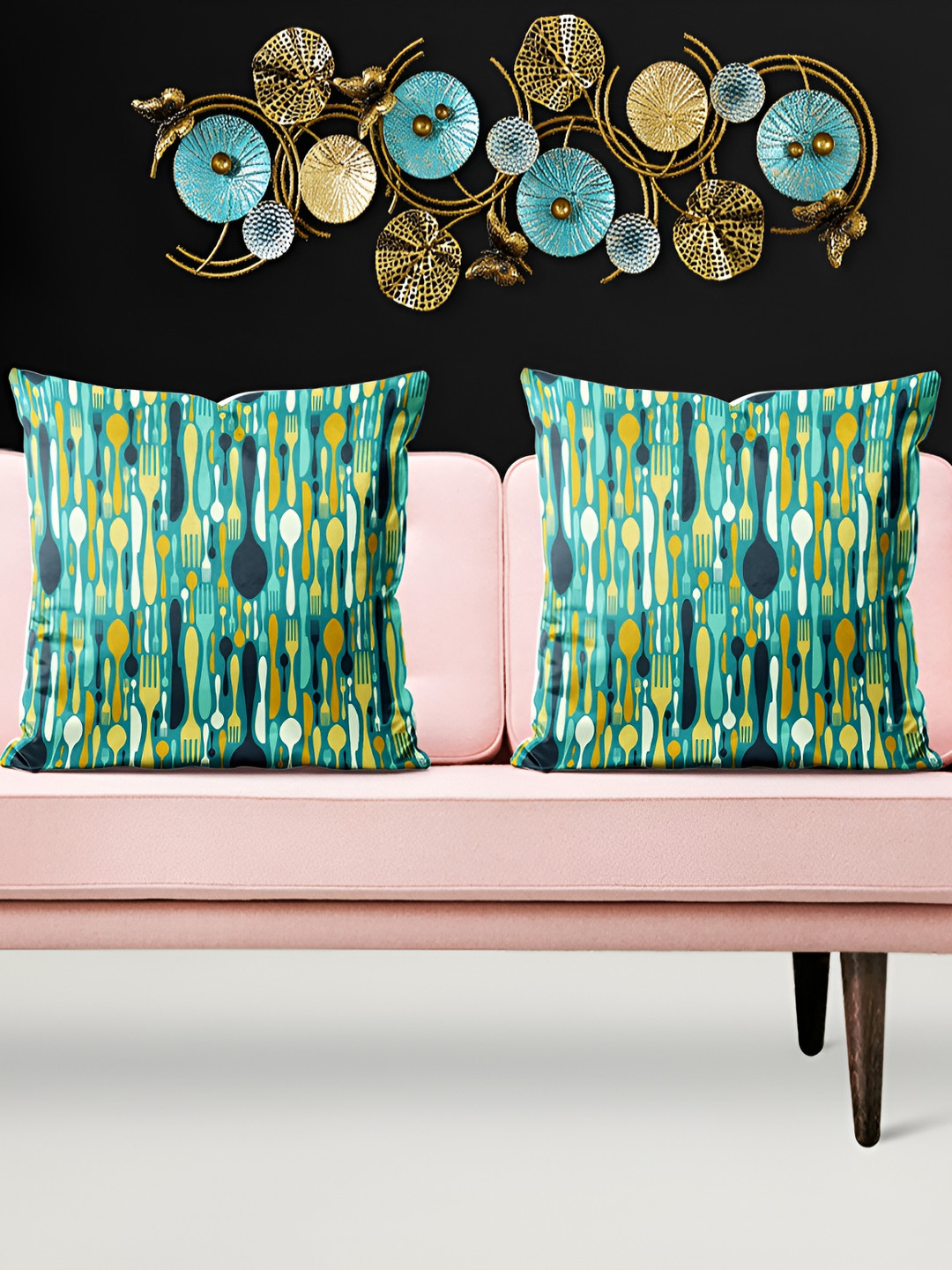 

ArtzFolio Green & Blue 5 Pieces Printed Velvet Square Cushion Covers
