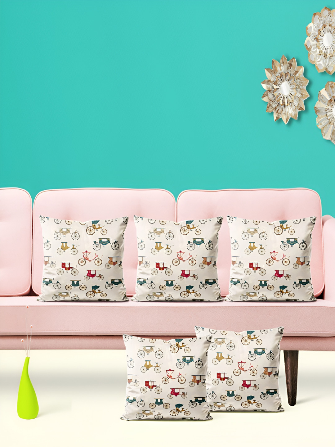 

ArtzFolio Beige & Red 5 Pieces Abstract Velvet Square Cushion Covers