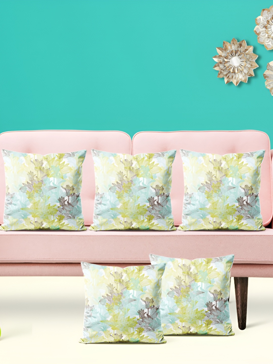 

ArtzFolio Green 5 Pieces Floral Square Cushion Covers