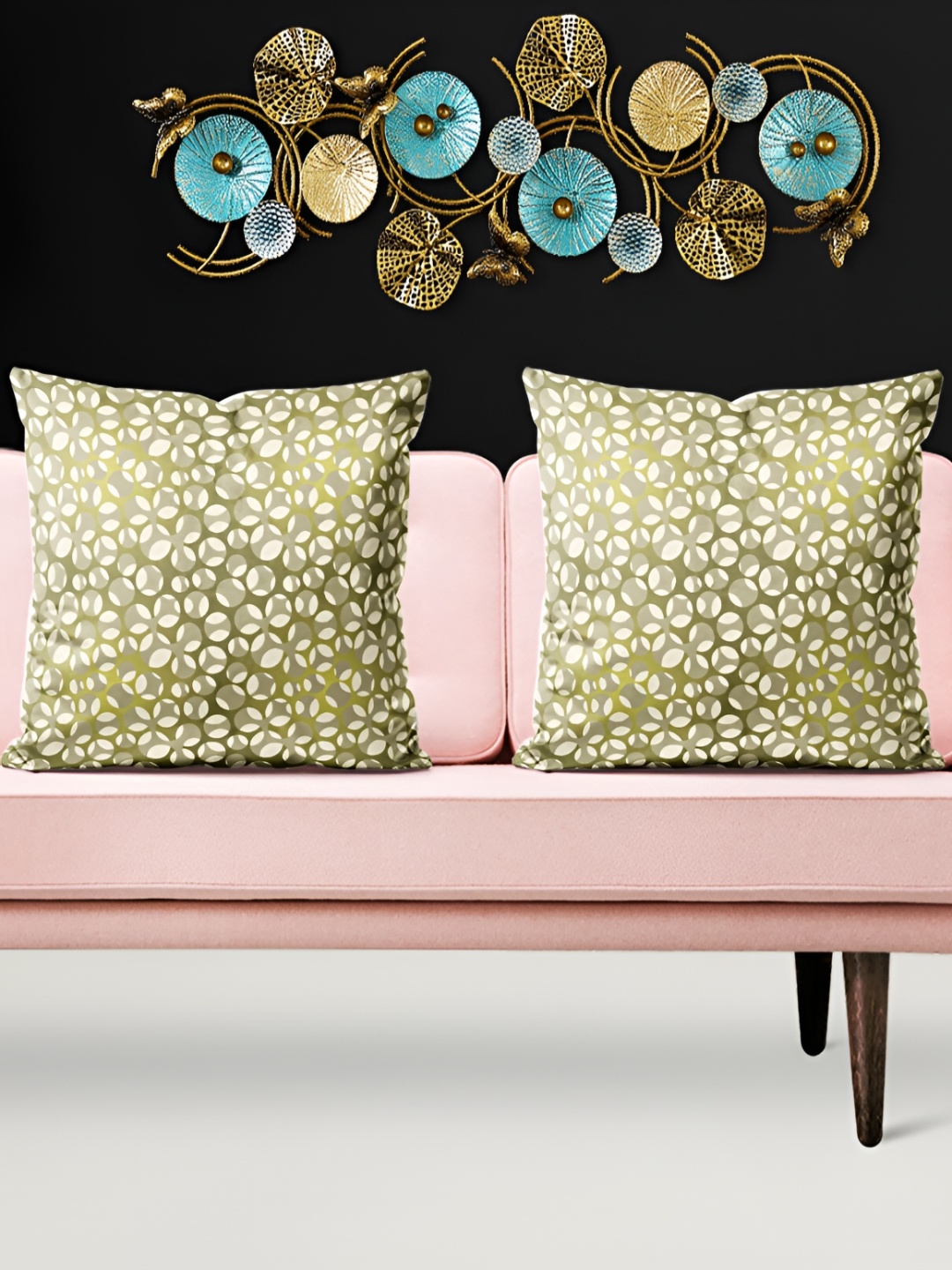 

ArtzFolio Green Cream 5 Pieces Velvet Square Cushion Covers