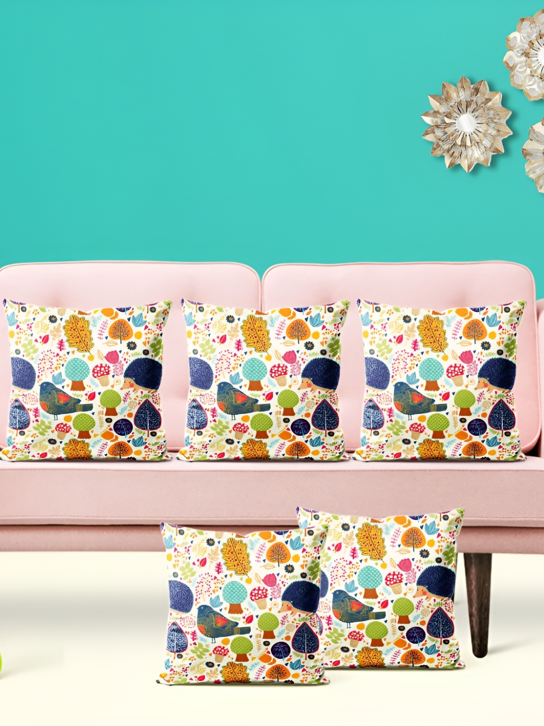 

ArtzFolio White & Yellow 5 Pieces Printed Velvet Square Cushion Covers