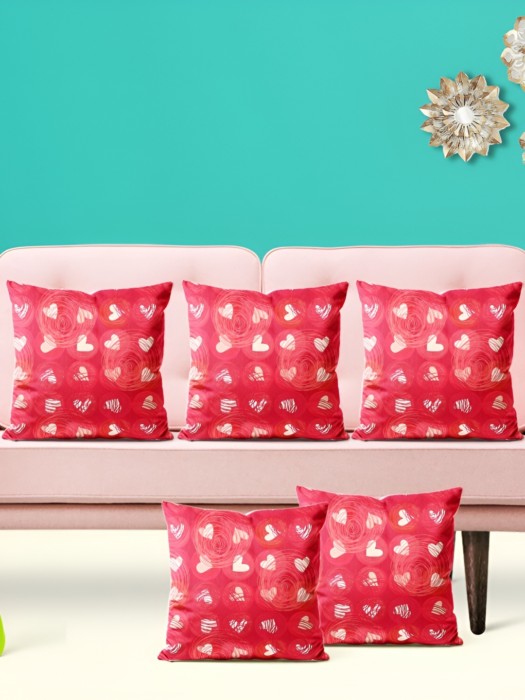 

ArtzFolio Red & Cream 5Pcs Abstract Square Cushion Covers