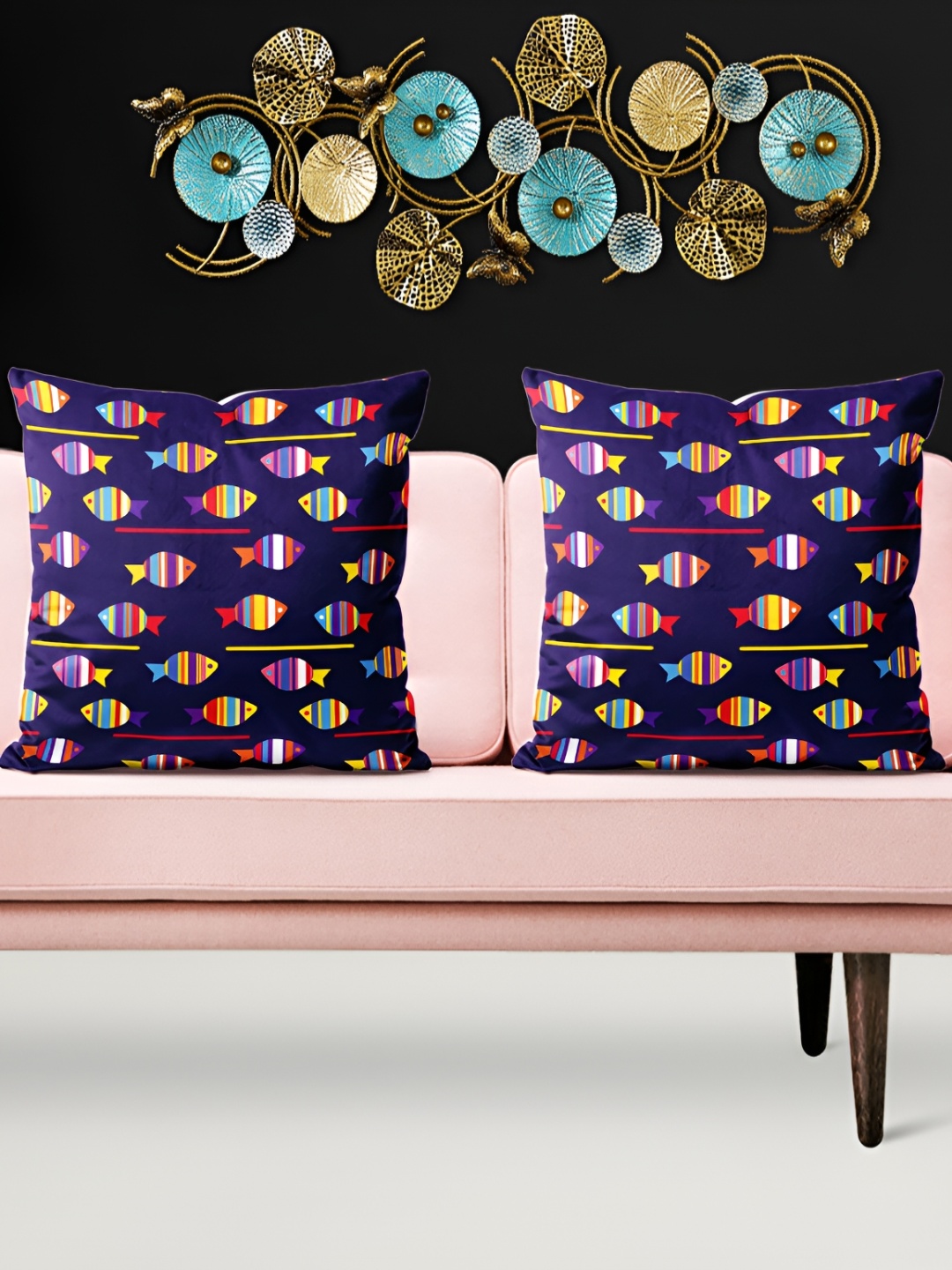 

ArtzFolio Blue & Red 5 Pieces Printed Velvet Square Cushion Covers